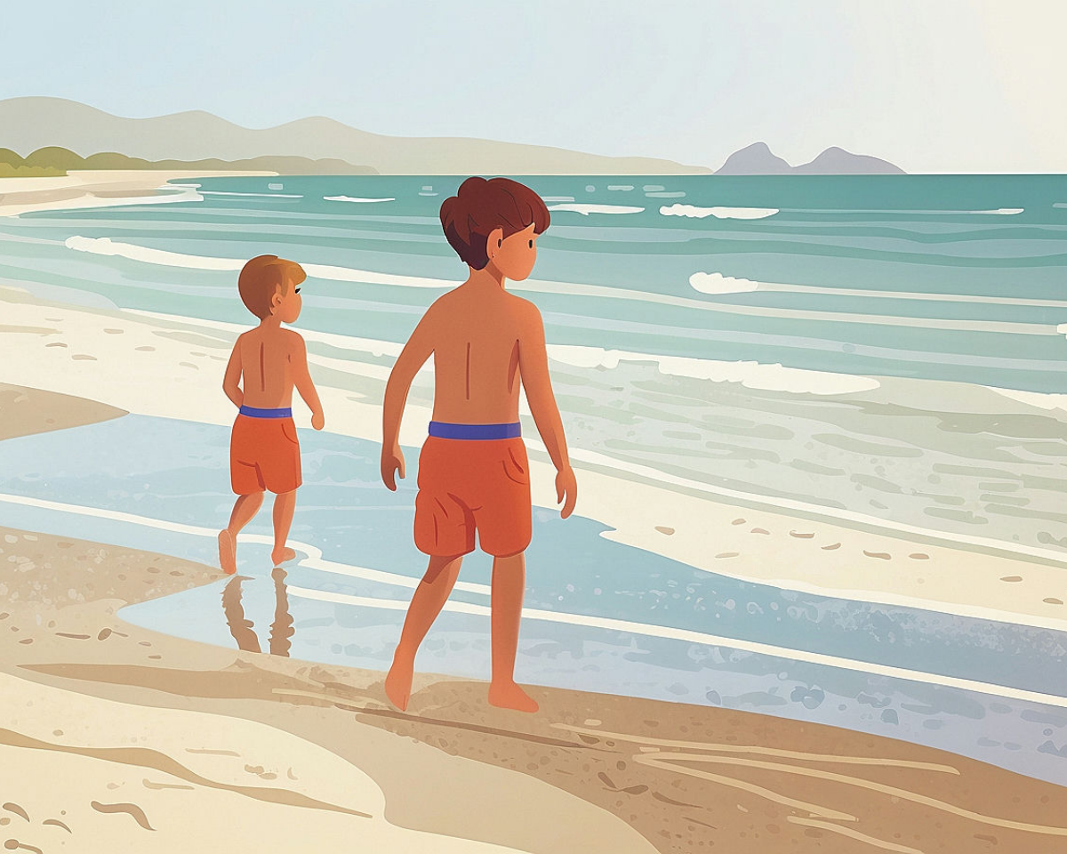 Beach Adventures Wall Art for Nursery, Playroom or Kids Bedrooms - Coastal Scene with Brothers, Ocean Waves & Sandy Shore - Sandy Toes