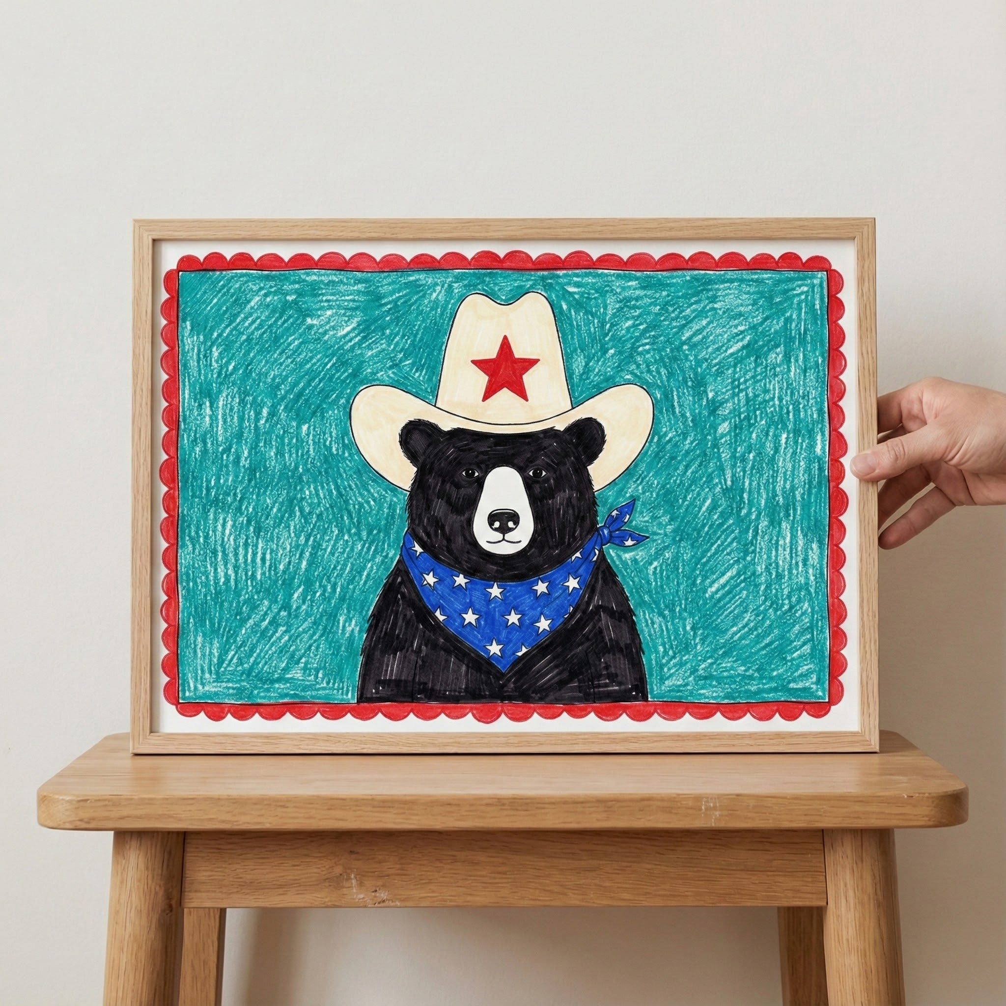 Yeehaw Bear - Bear Framed Wall Art for Nursery, Playroom or Kids Bedrooms