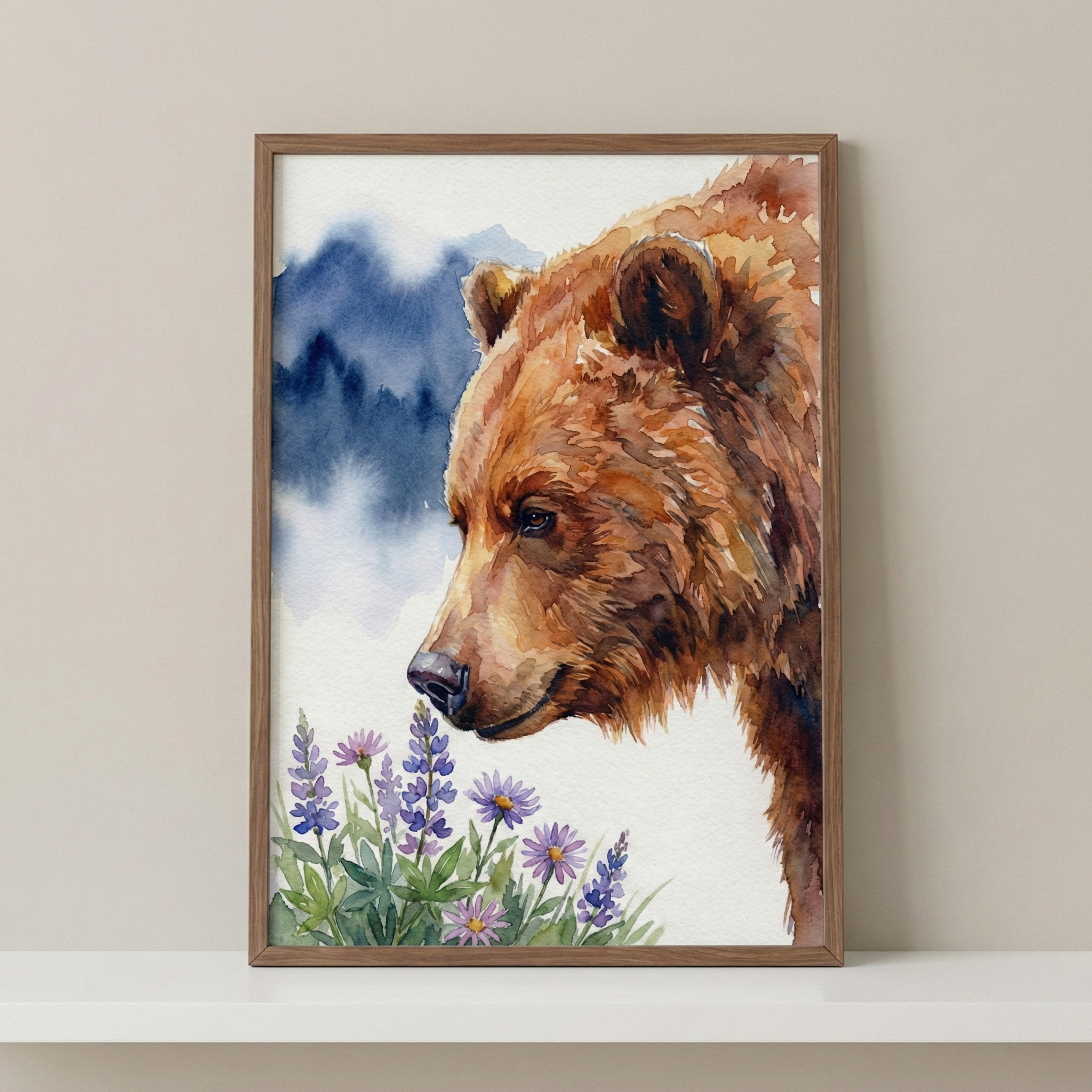 Watercolor Bear Art - Gentle Forest Giant