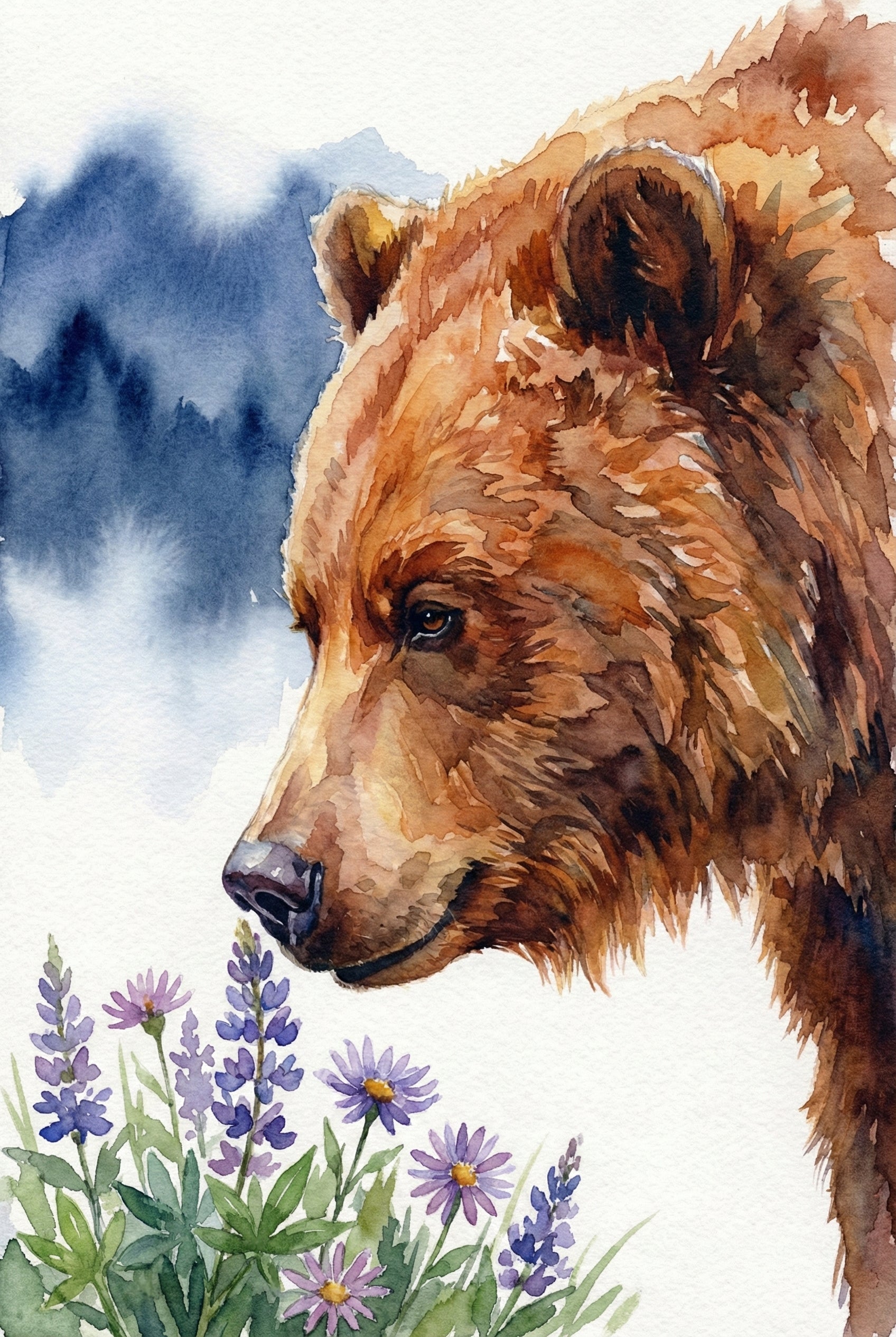 Watercolor Bear Art - Gentle Forest Giant