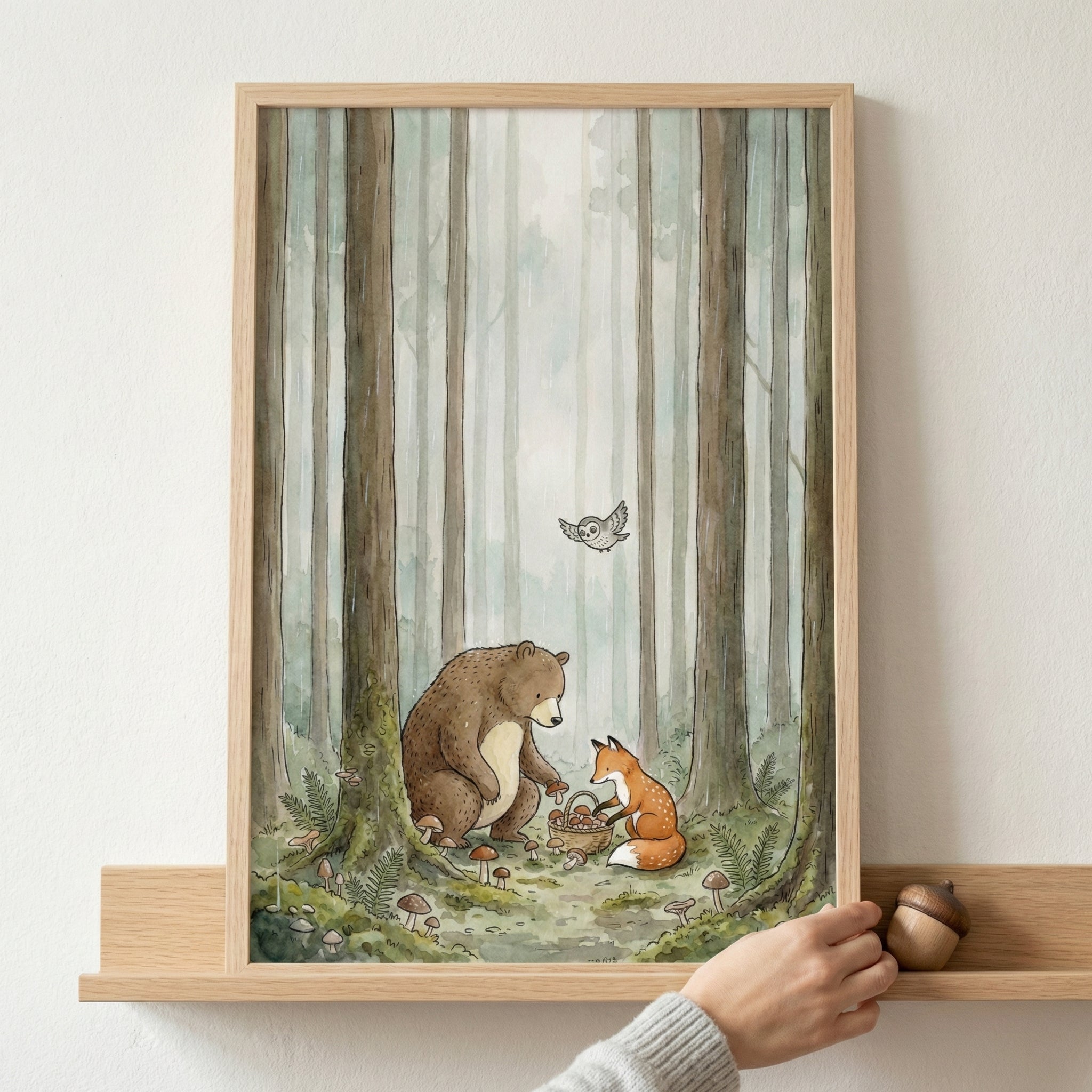 Mushroom Friends - Woodland Framed Wall Art for Nursery, Playroom or Kids Bedrooms
