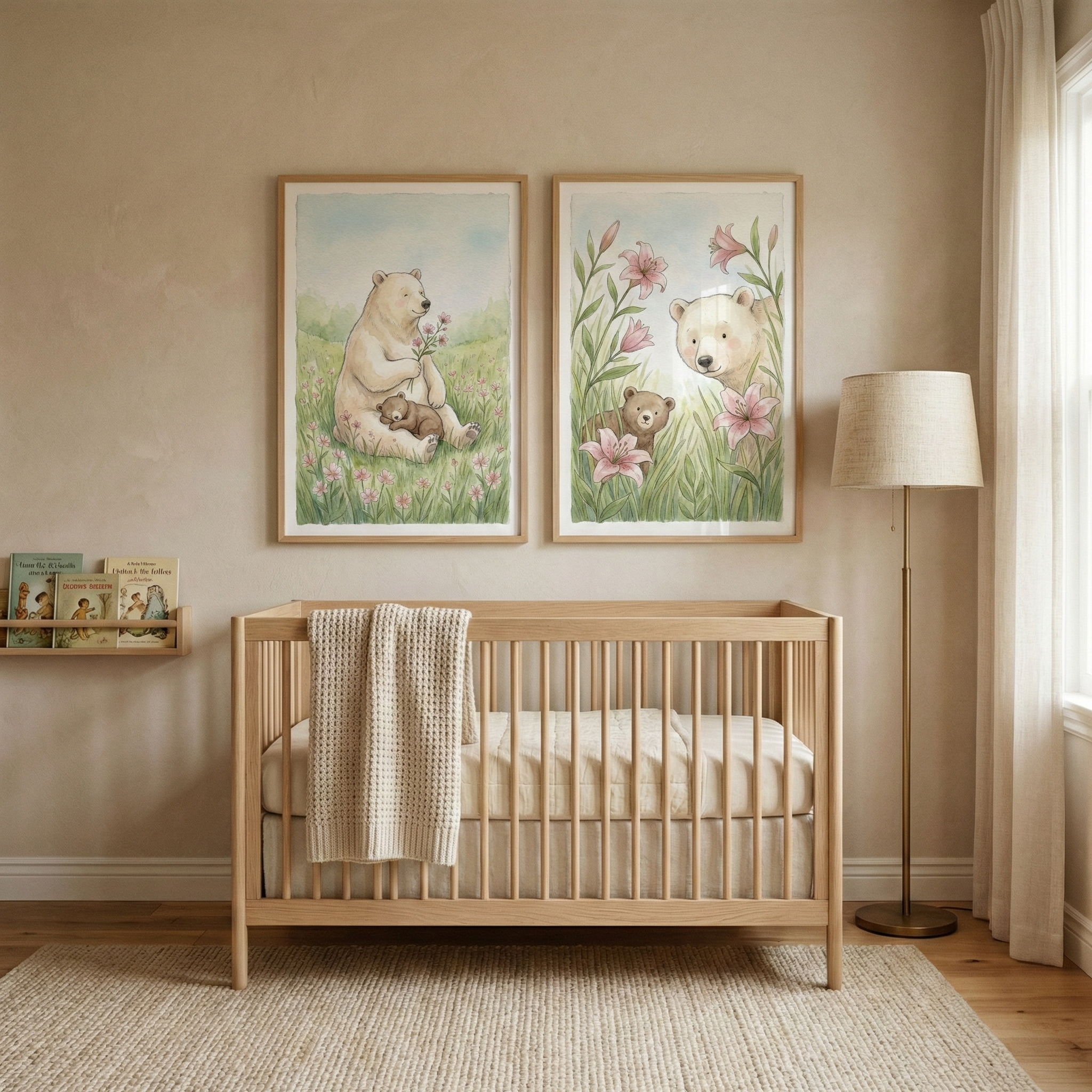 Bear Kids Room Wall Art Set of 2 - Gentle Meadow Bears