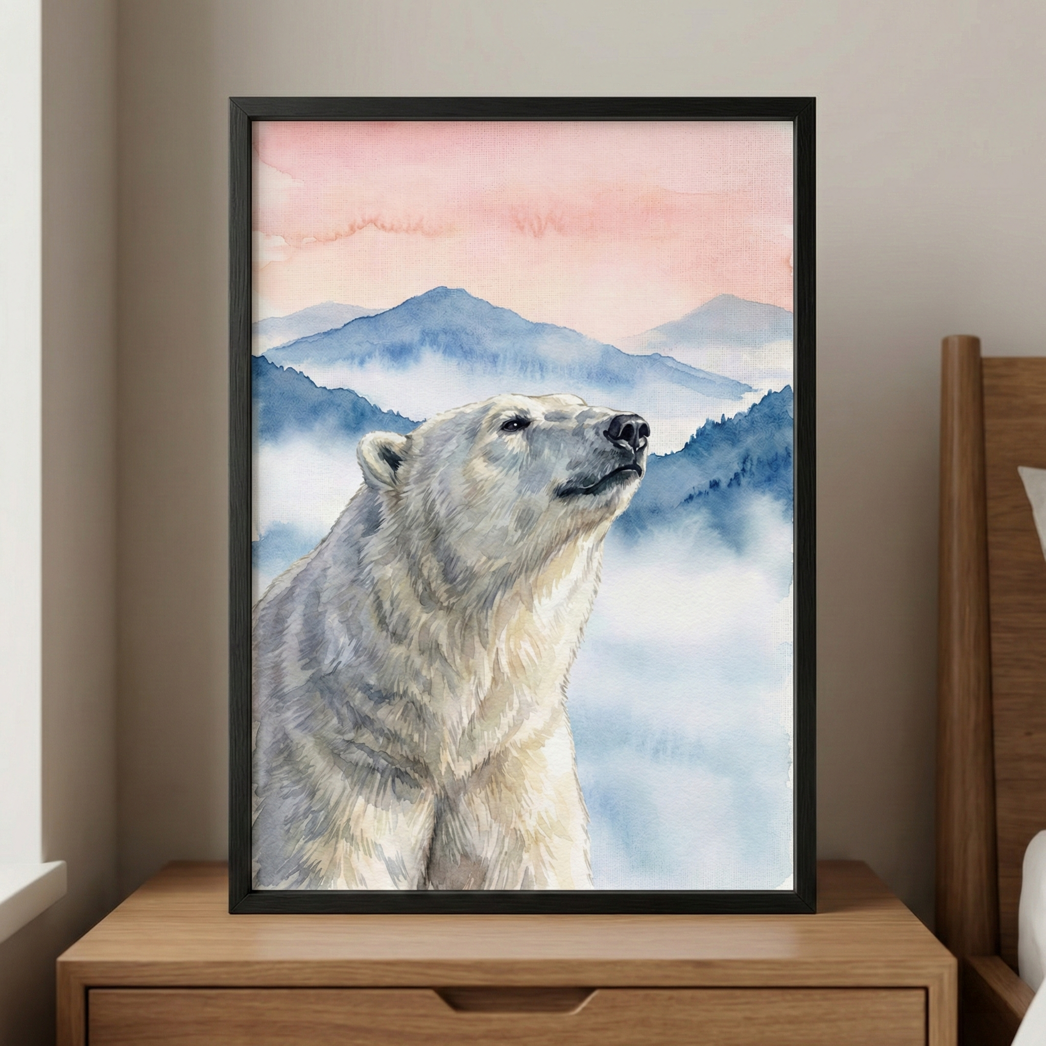 Polar Bear Playroom Wall Art - Arctic Mist Gaze