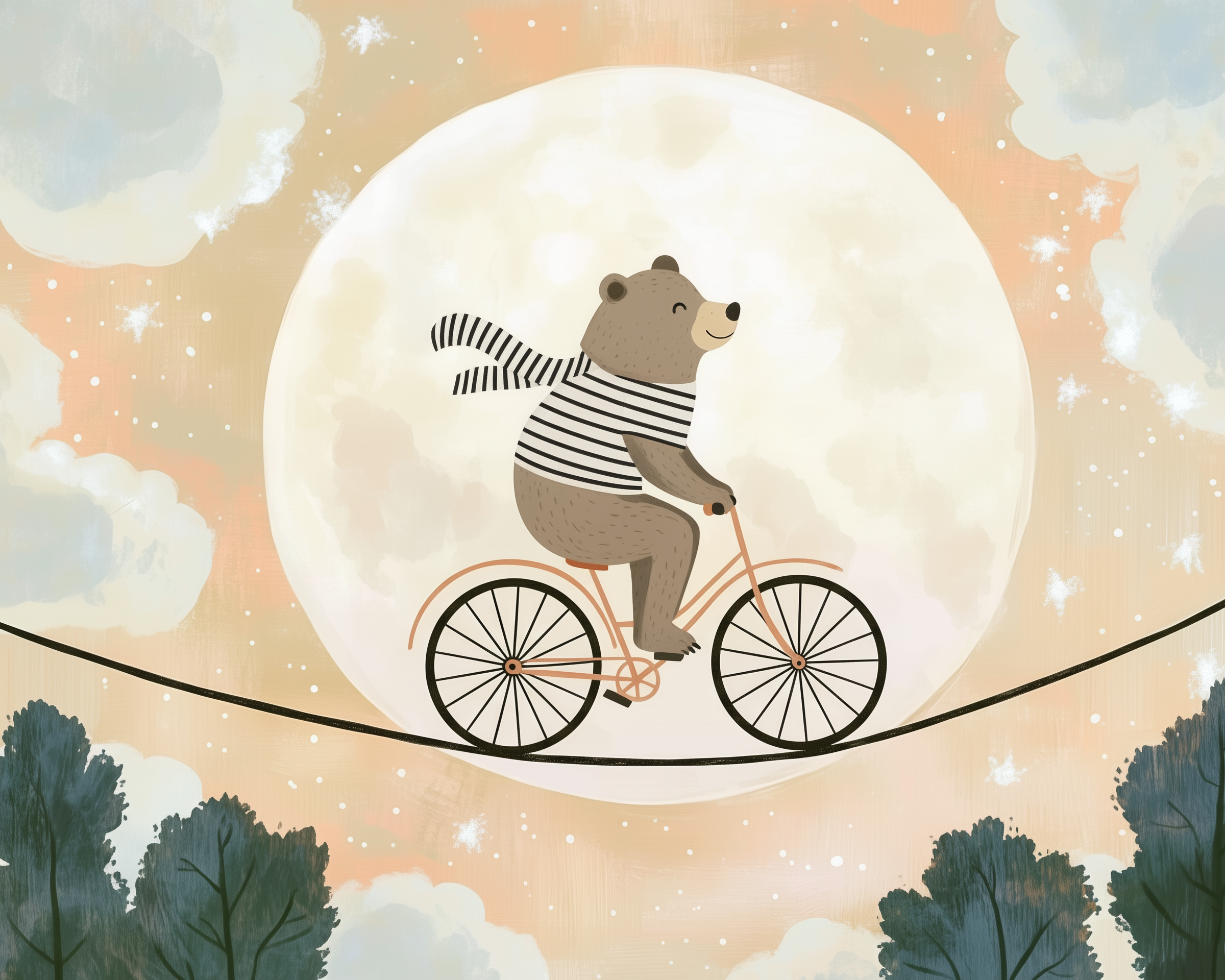 Sky High Cyclist - Bear Wall Art for Nursery, Playroom or Kids Bedrooms