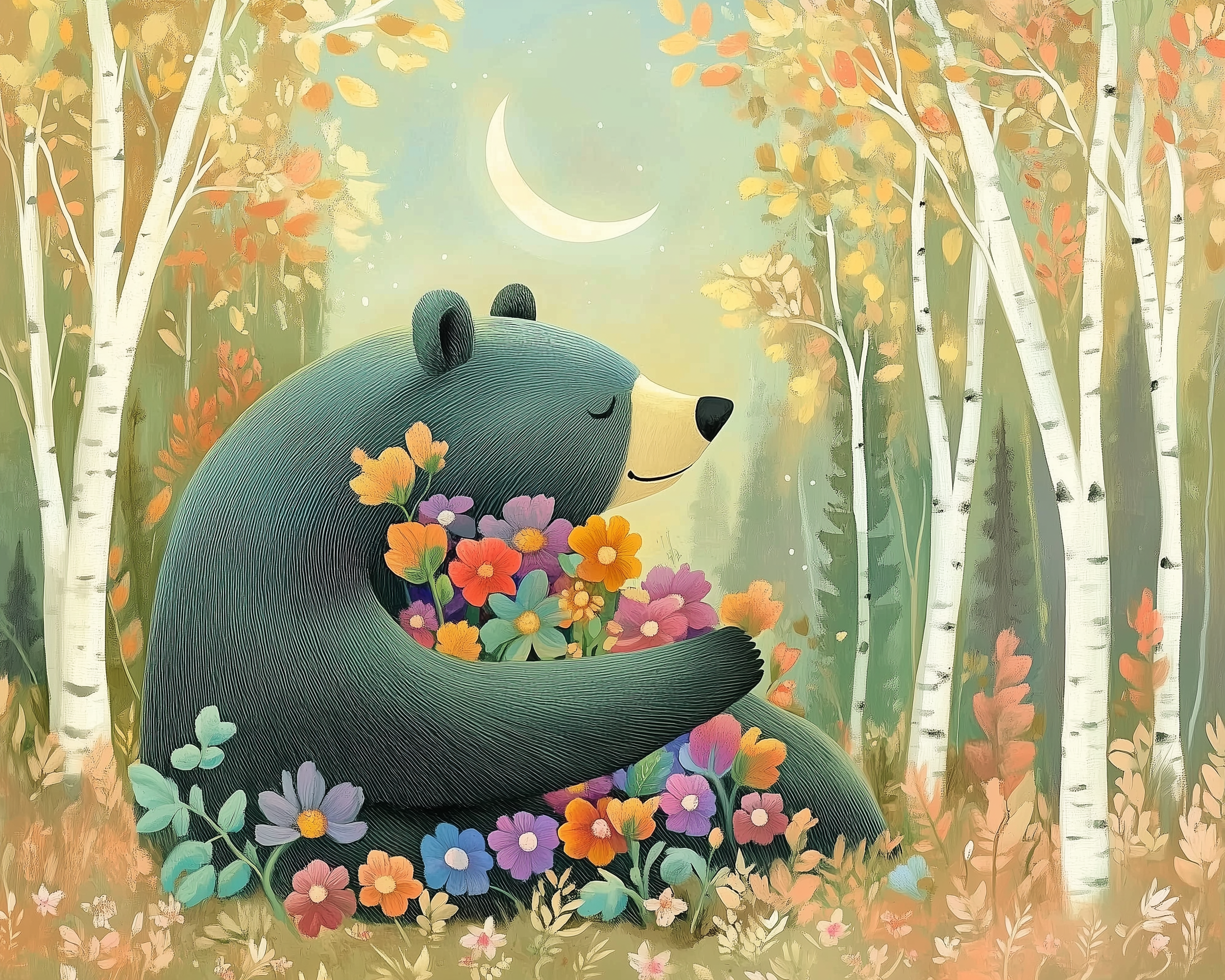 Bloom Embrace - Bear Wall Art for Nursery, Playroom or Kids Bedrooms