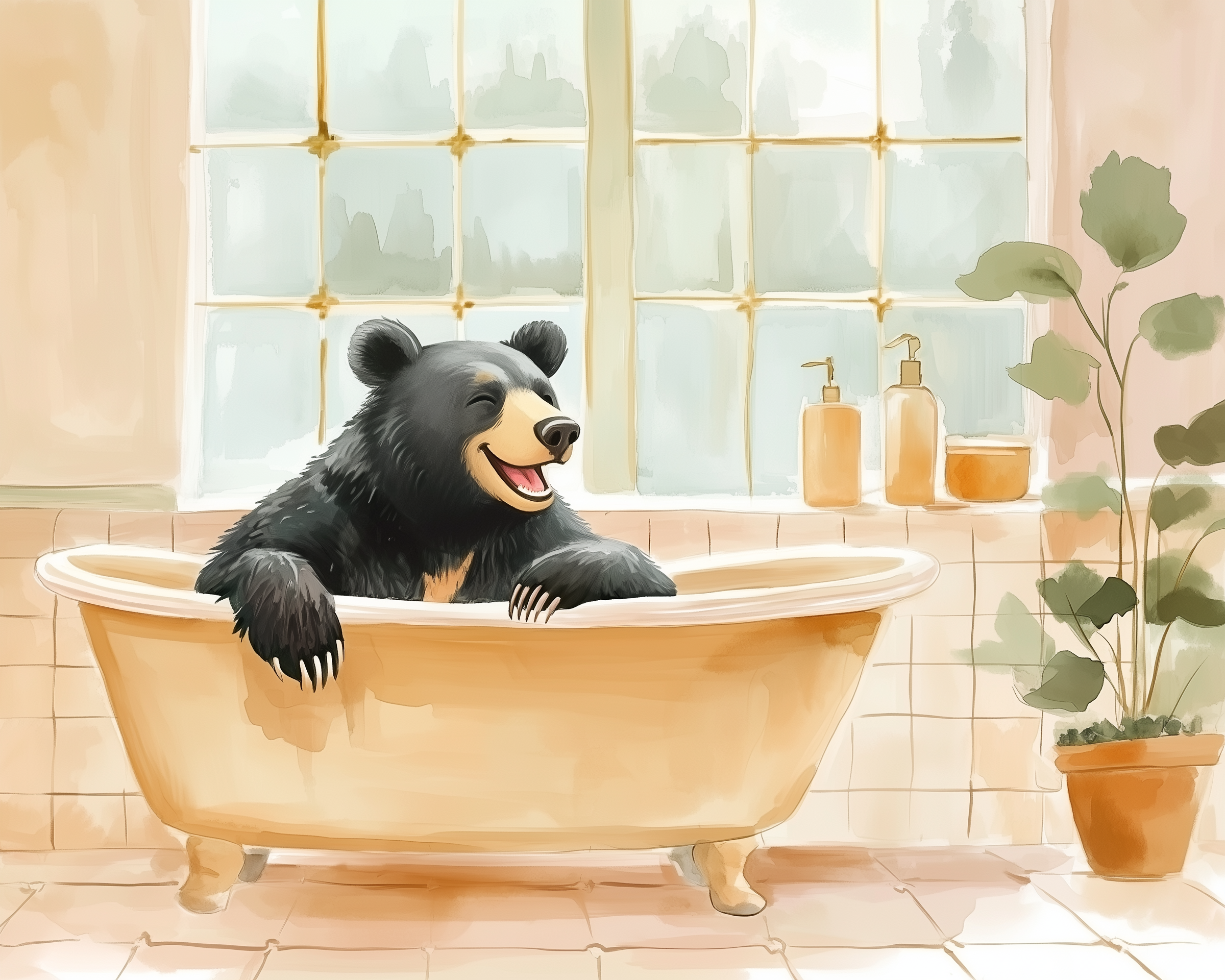 Silly Soak Time - Bear Wall Art for Nursery, Playroom or Kids Bedrooms