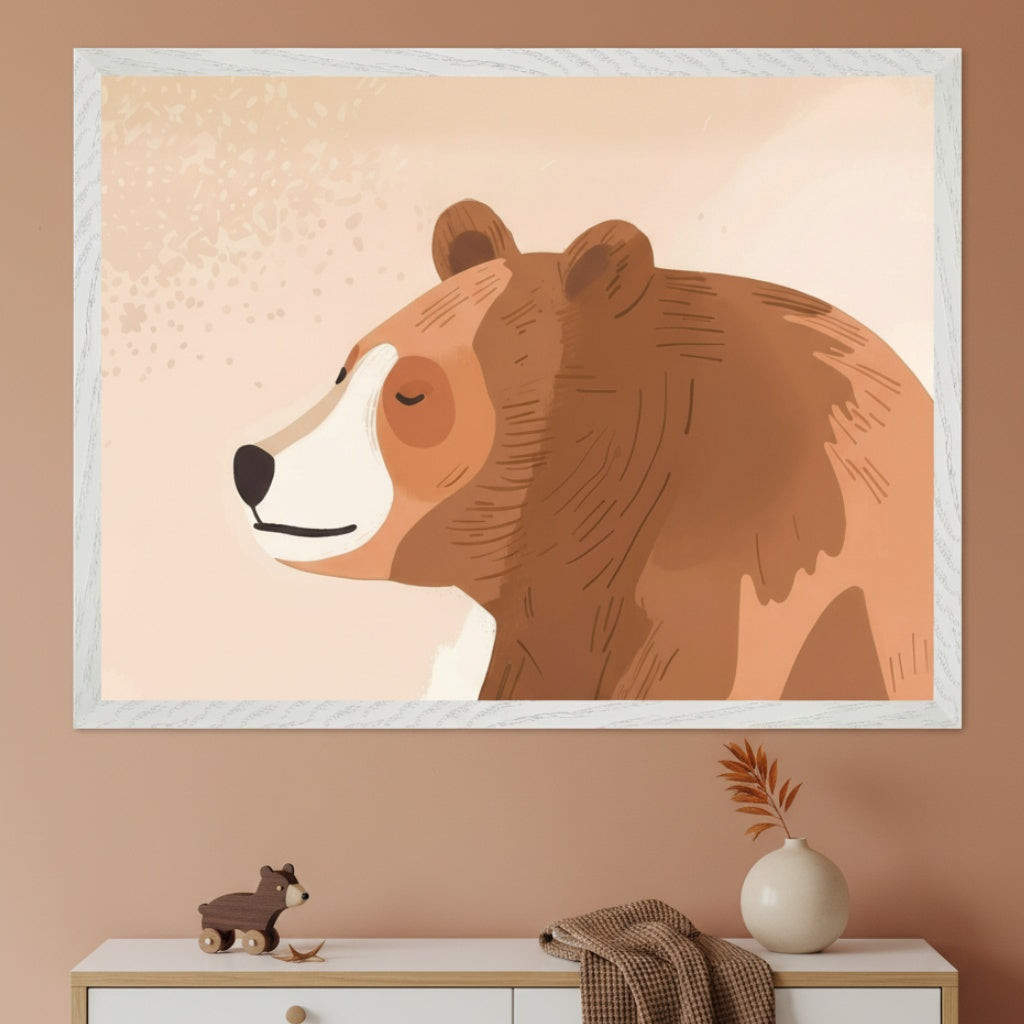 Gentle Bear Wall Art for Nursery, Playroom or Kids Bedrooms - Soft and Calming Woodland Decor - Calm and Cozy