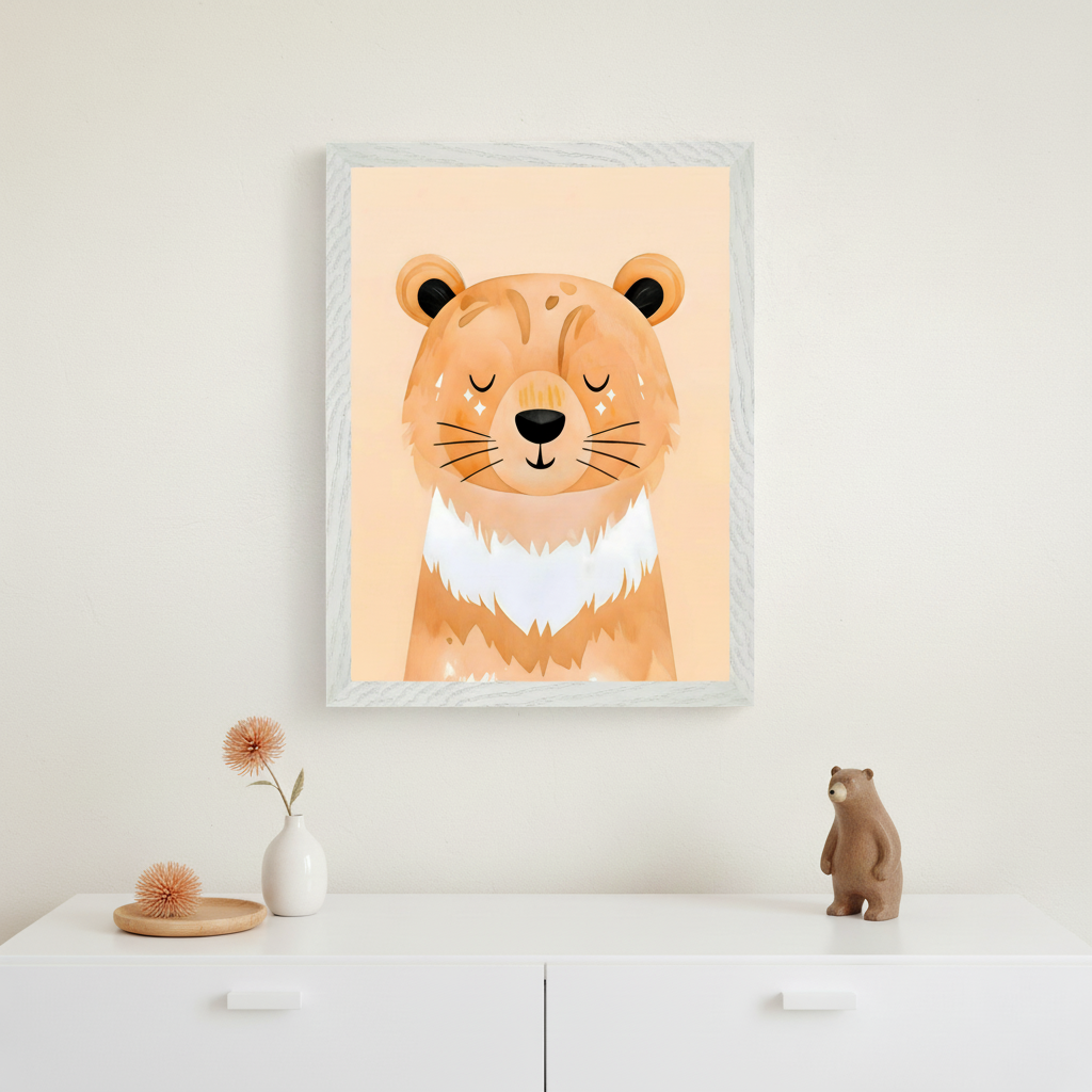 Sleepy Bear Wall Art for Nursery, Playroom or Kids Bedrooms - Warm Neutral Woodland Decor - Dreamy Paws