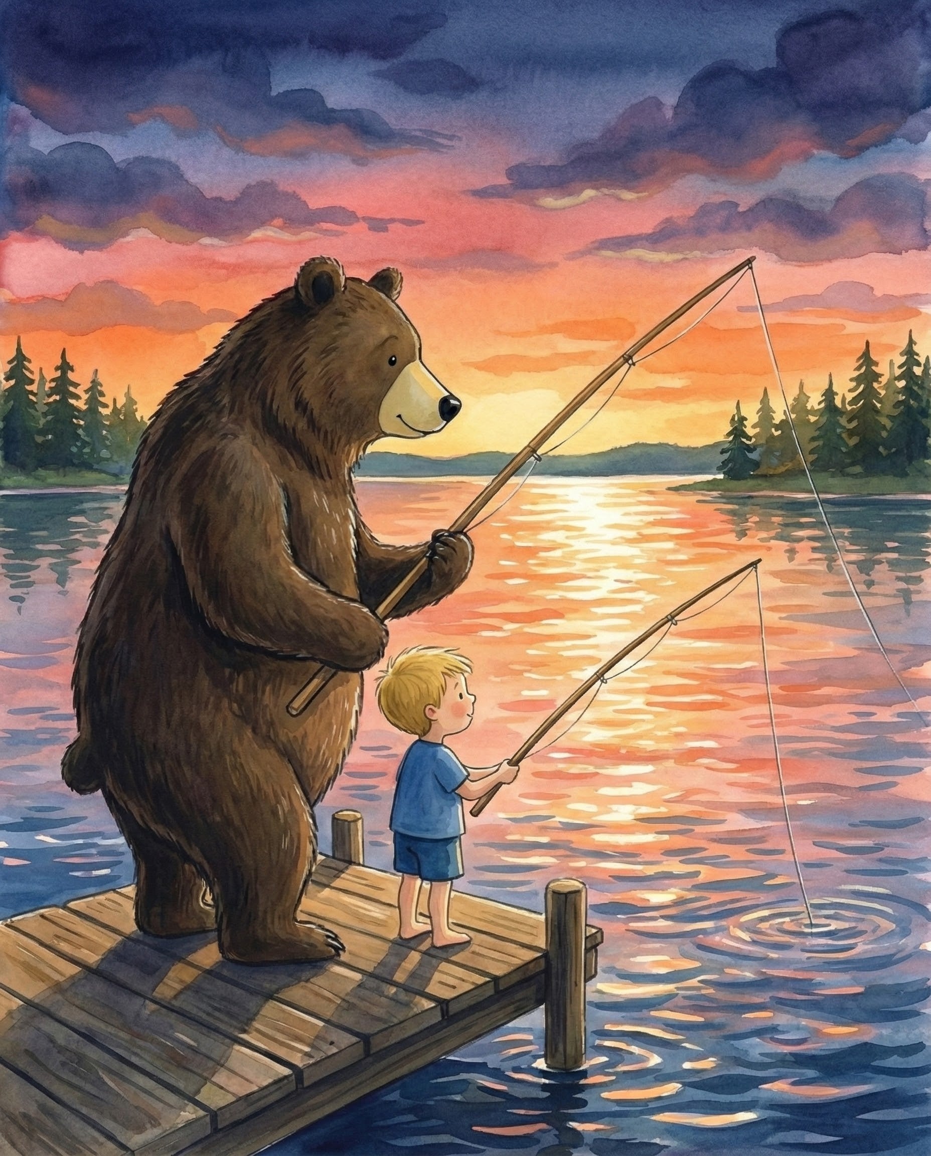 Golden Hour Catch - Bear Framed Wall Art for Nursery, Playroom or Kids Bedrooms