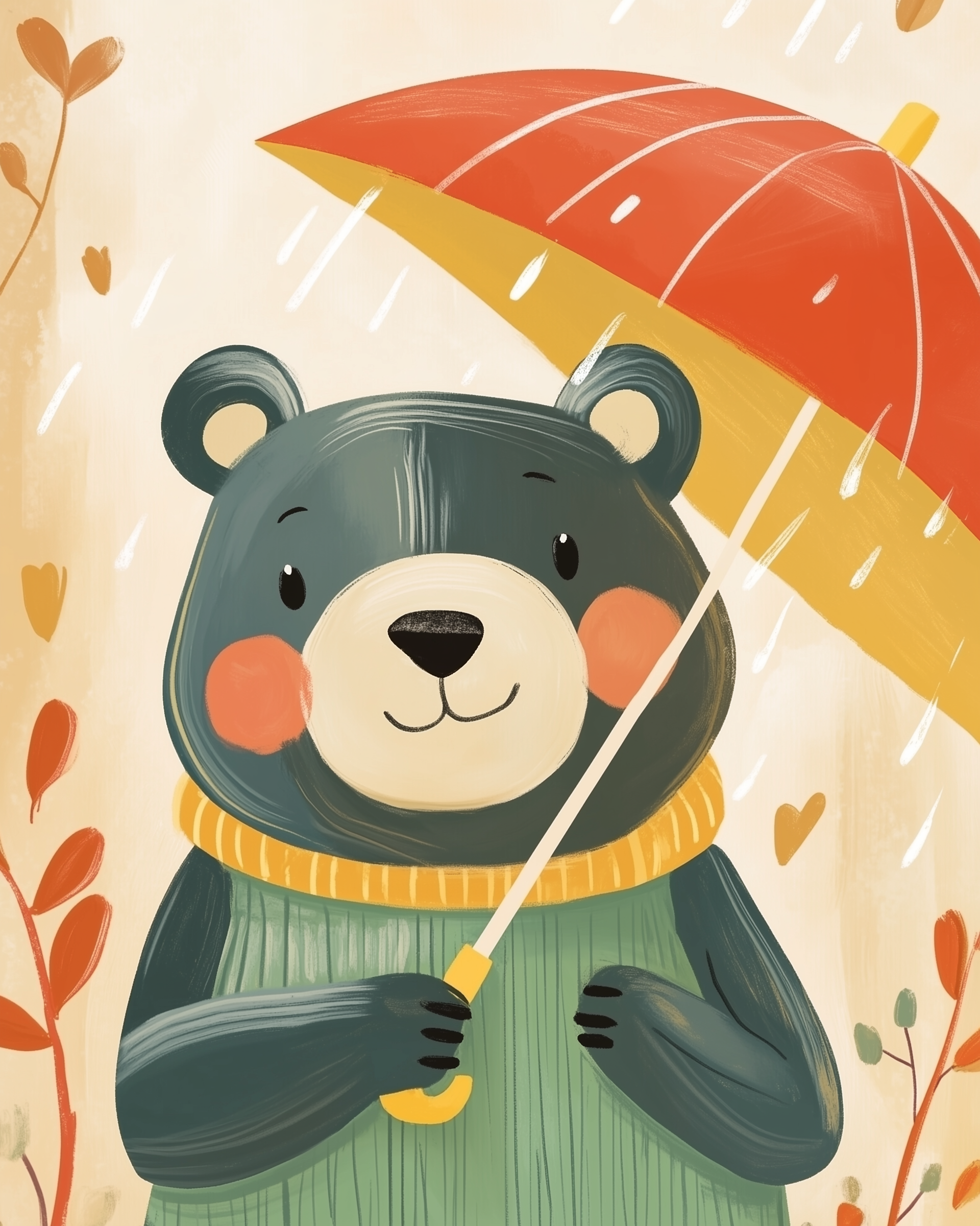 Whimsical Rainy Day Bear Wall Art - Rainy Hug