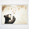 Woodland Bear Wall Art for Nursery, Playroom or Kids Bedrooms - Playful Cub Reaching for Falling Leaves - Playful Paws