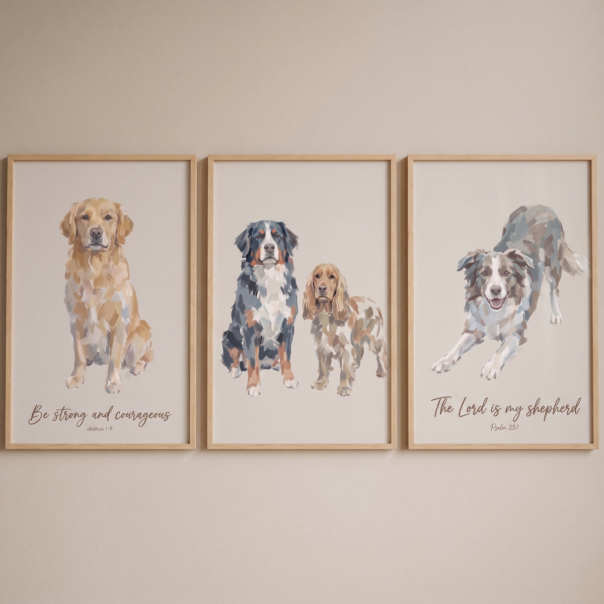 Beige Bible Verse Dogs Wall Art Set of 3 - Paws And Psalms