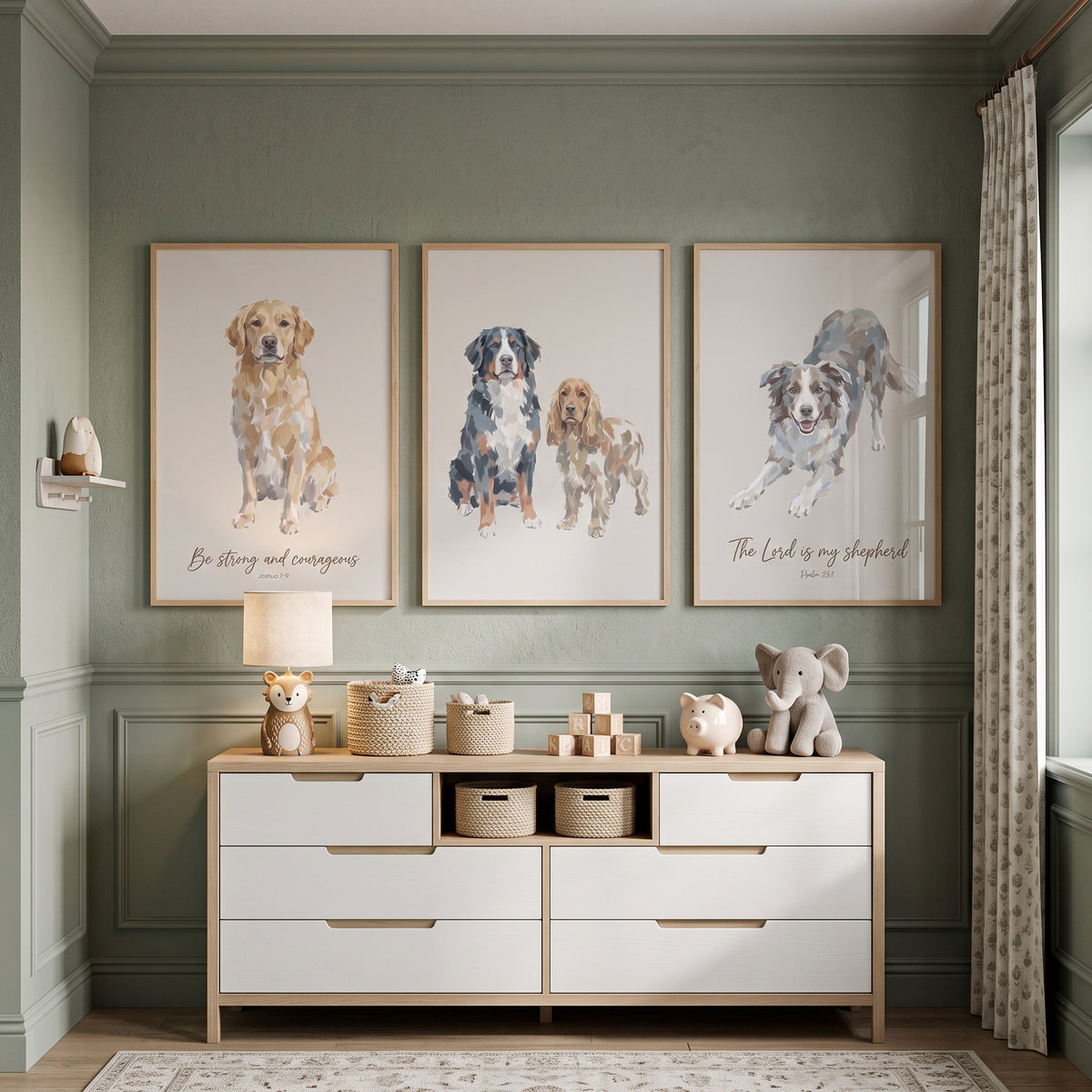 Beige Bible Verse Dogs Wall Art Set of 3 - Paws And Psalms