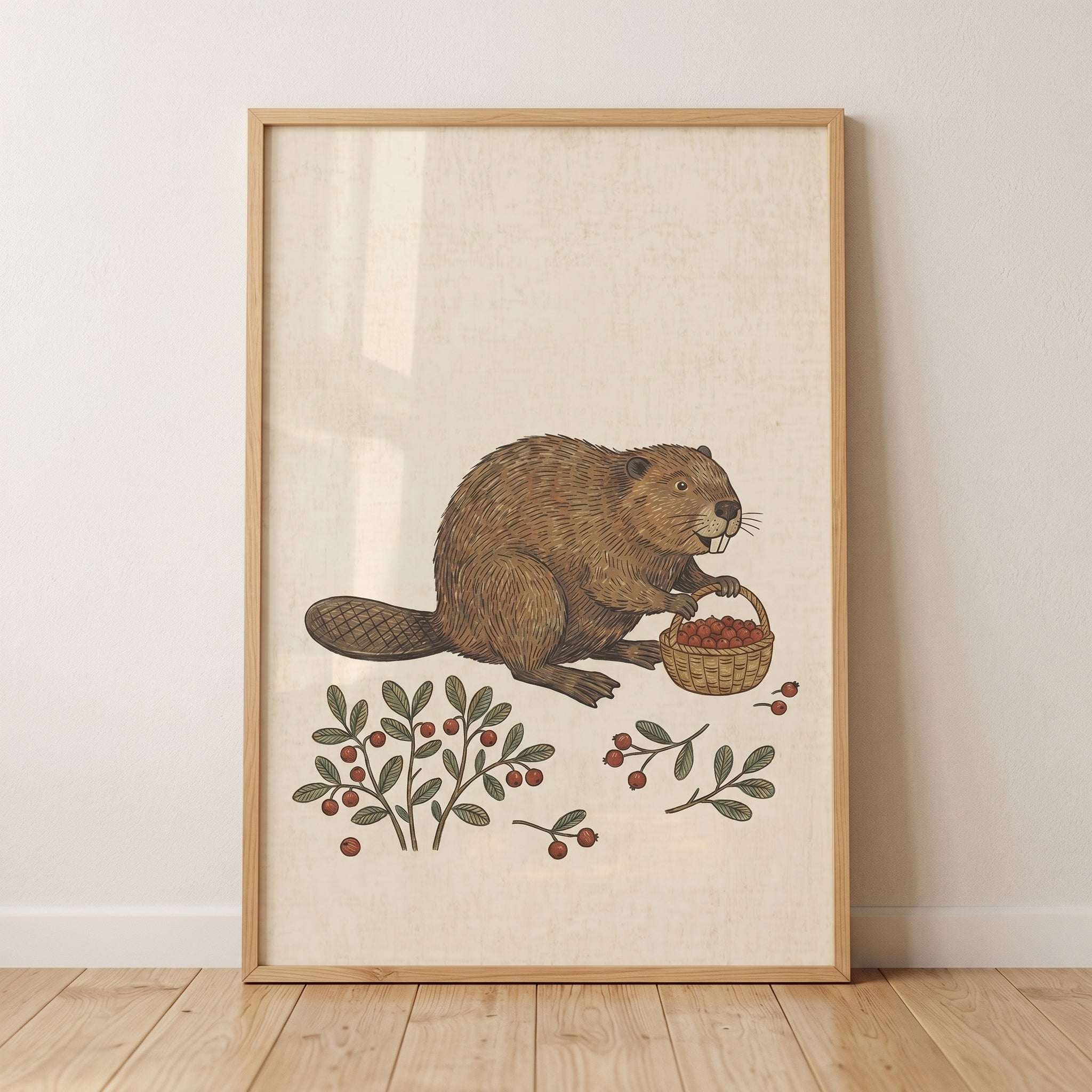 Berry Basket Foraging Beaver Wall Art - Berry Basket Beaver