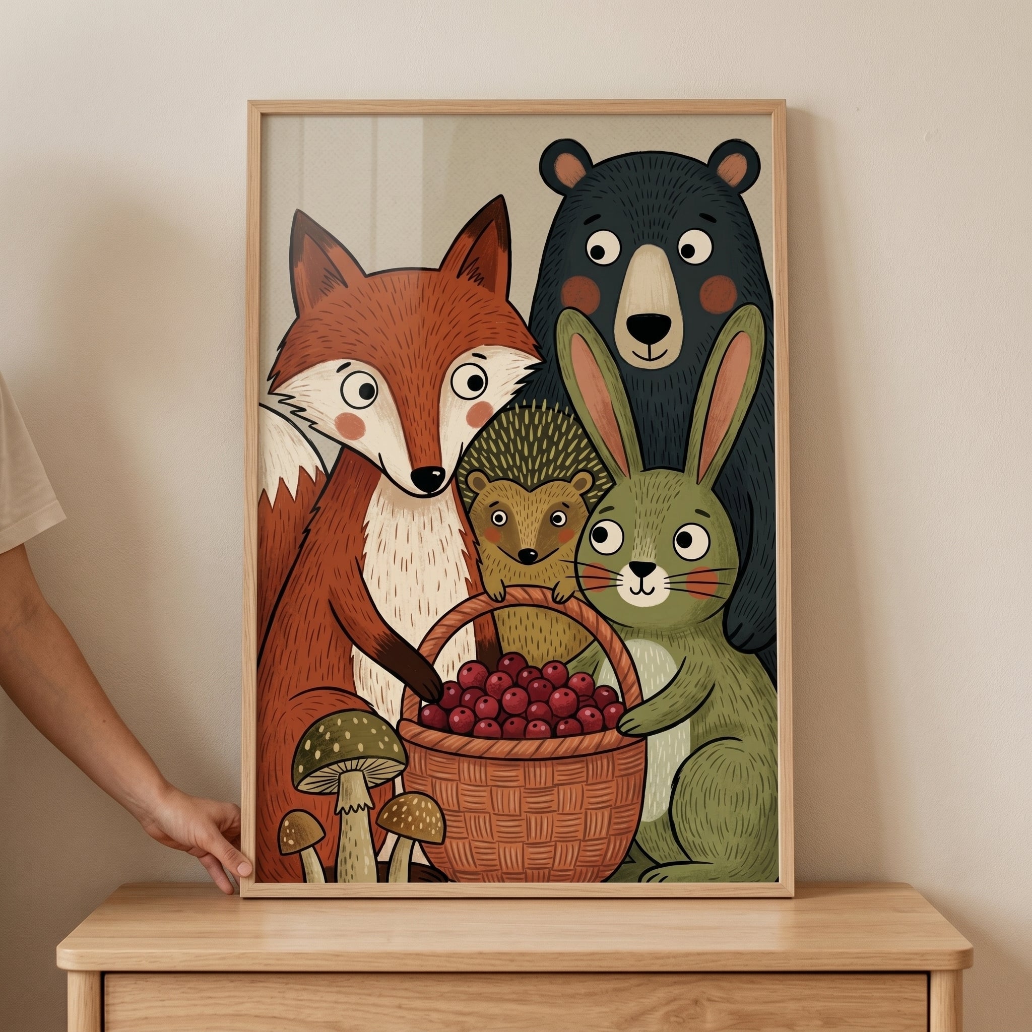 Berry Basket Woodland Animals Wall Art - Forest Berry Friends