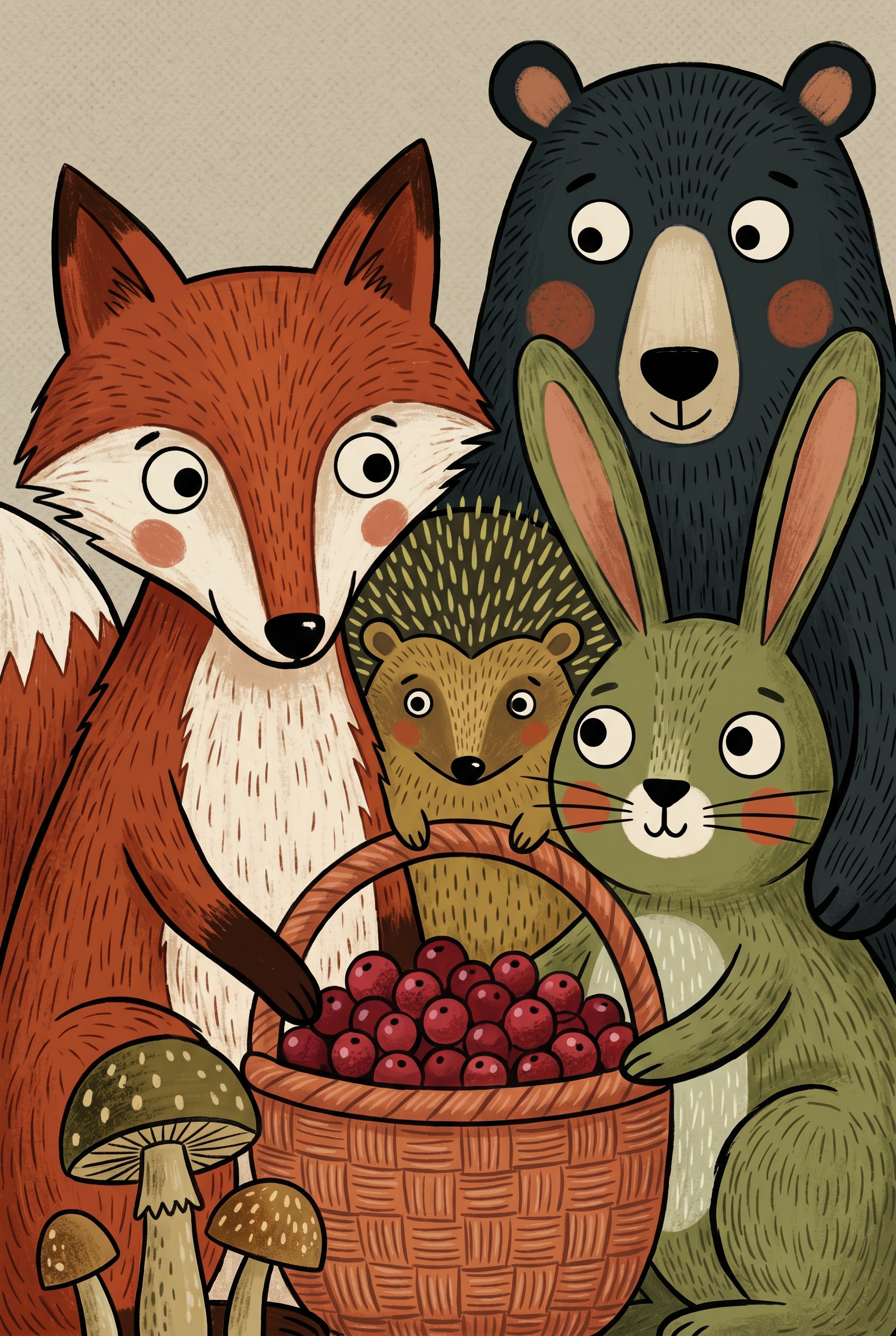 Berry Basket Woodland Animals Wall Art - Forest Berry Friends