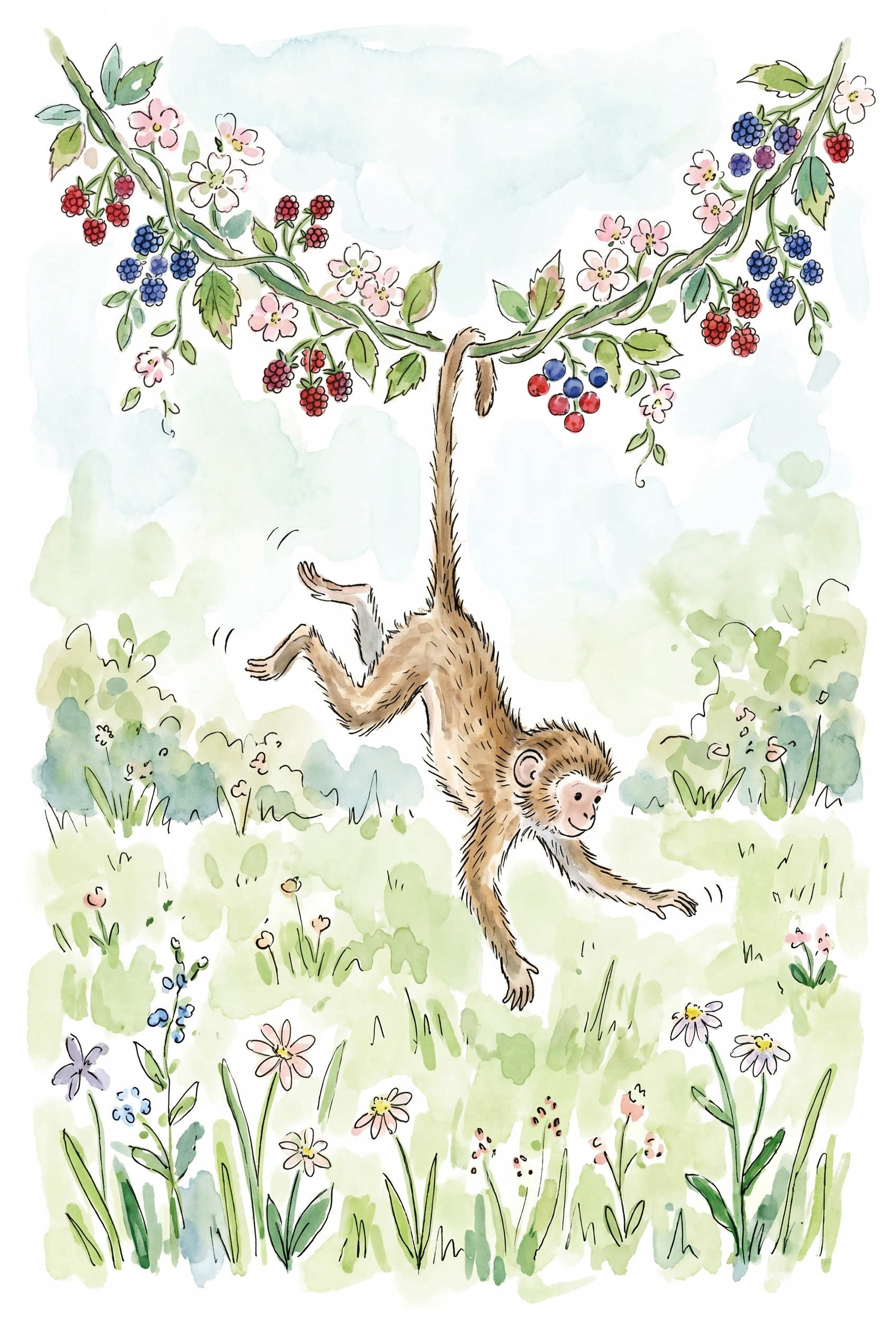 Berry Vine Hanging Monkey Wall Art - Playful Berry Monkey