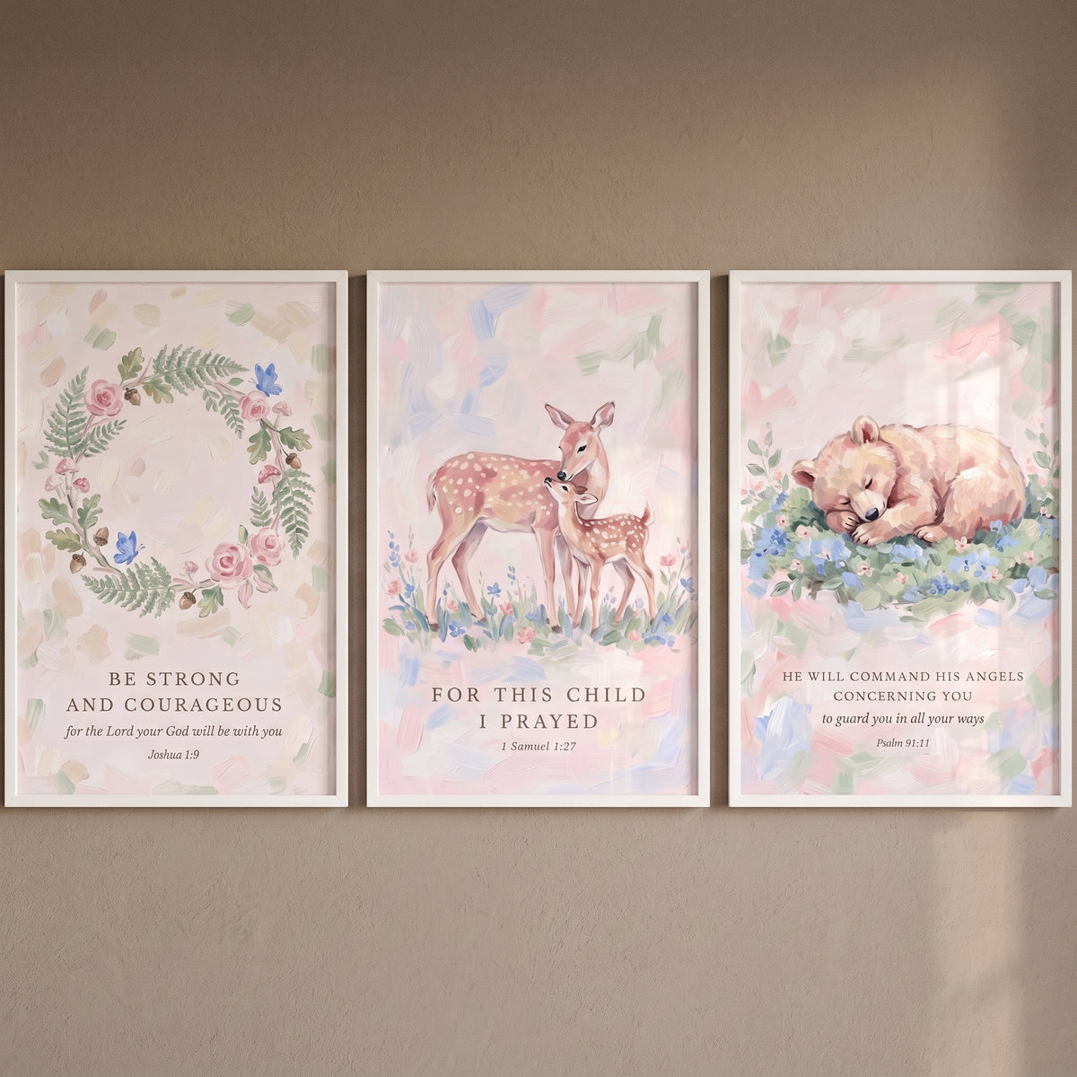 Bible Verse Forest Floral Print Set of 3 - Woodland Prayer Art