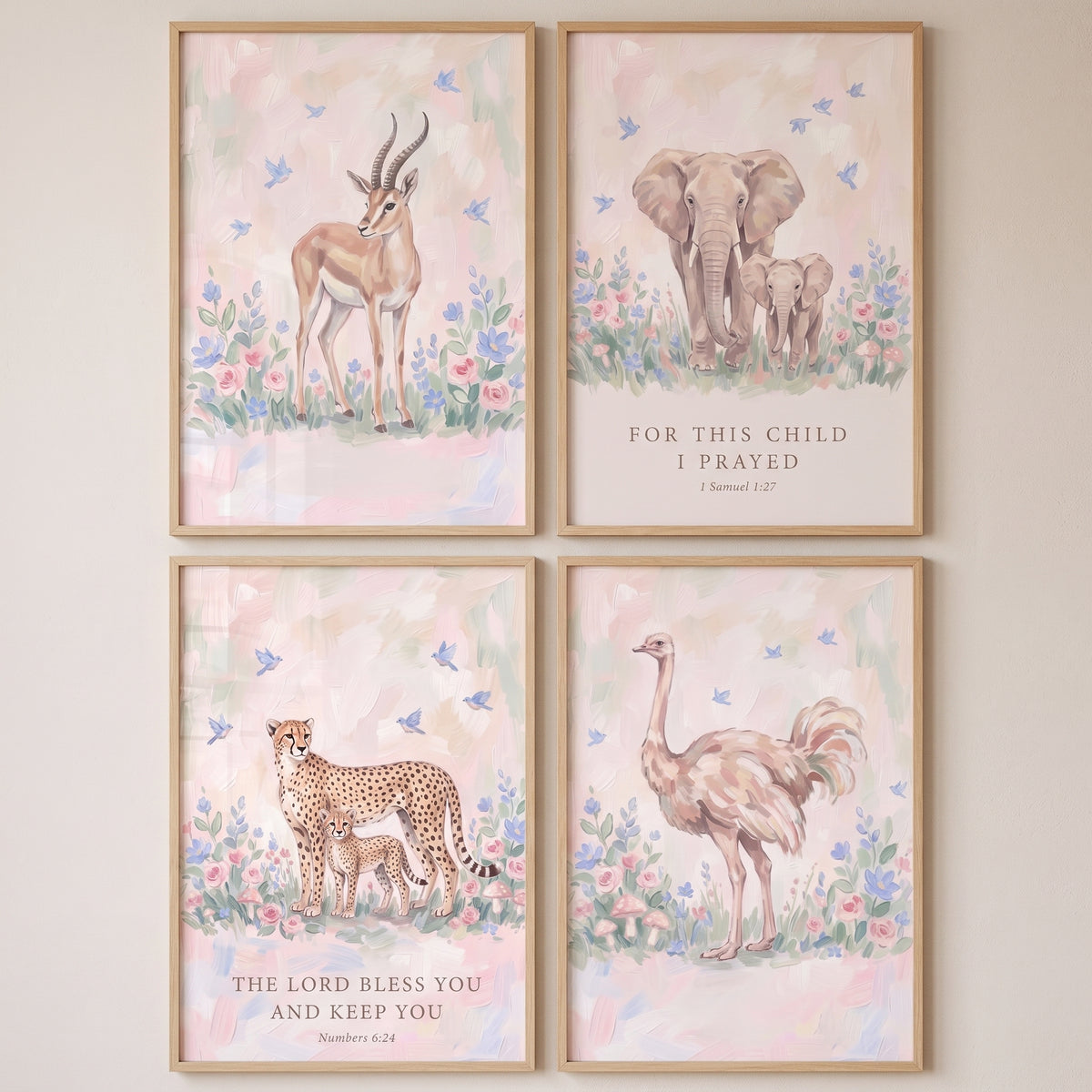 Biblical Garden Safari Animals Wall Art Set Of 4 - Sweet Savannah Grace