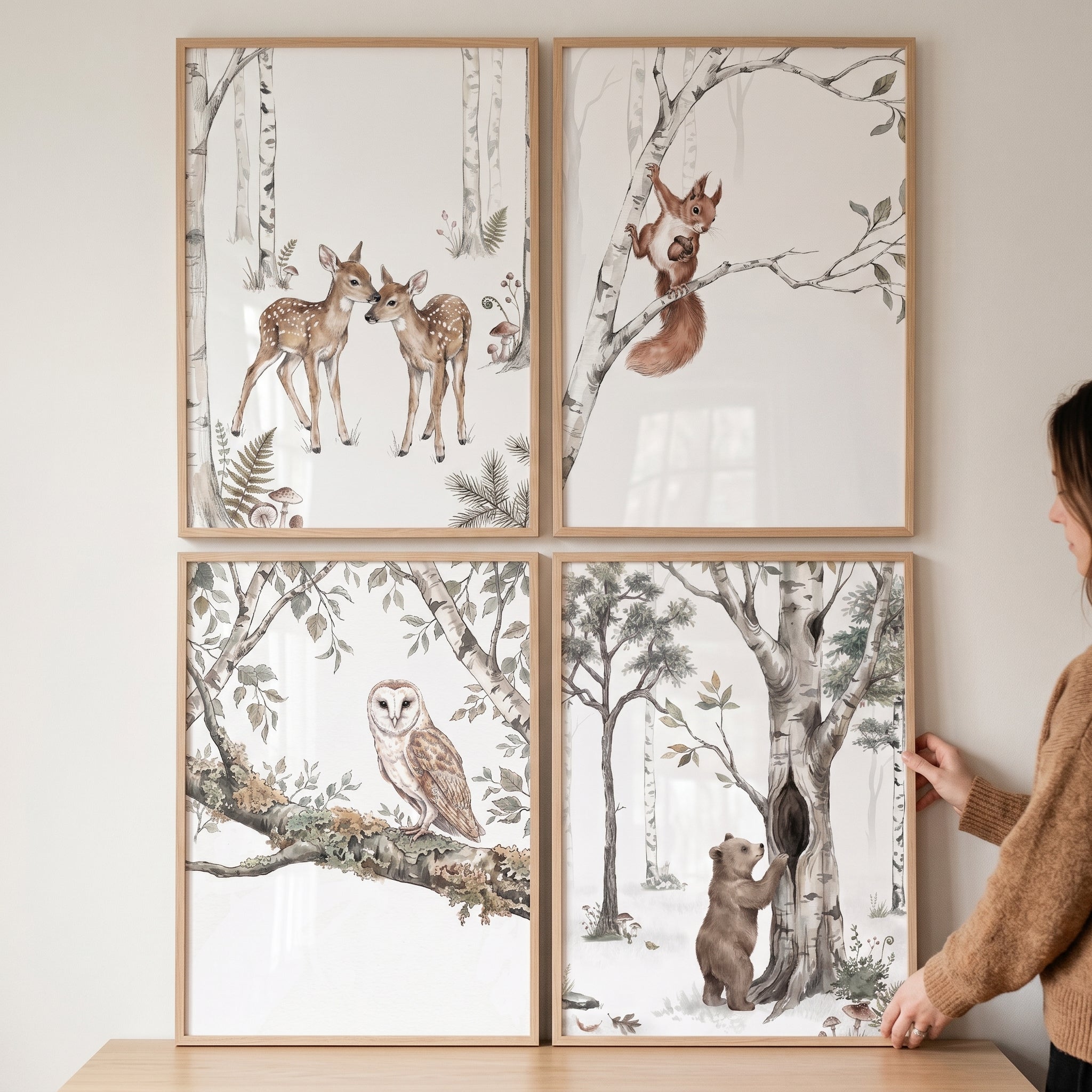 Birch Grove Animals Wall Art Set of 4 - Woodland Animal Tales