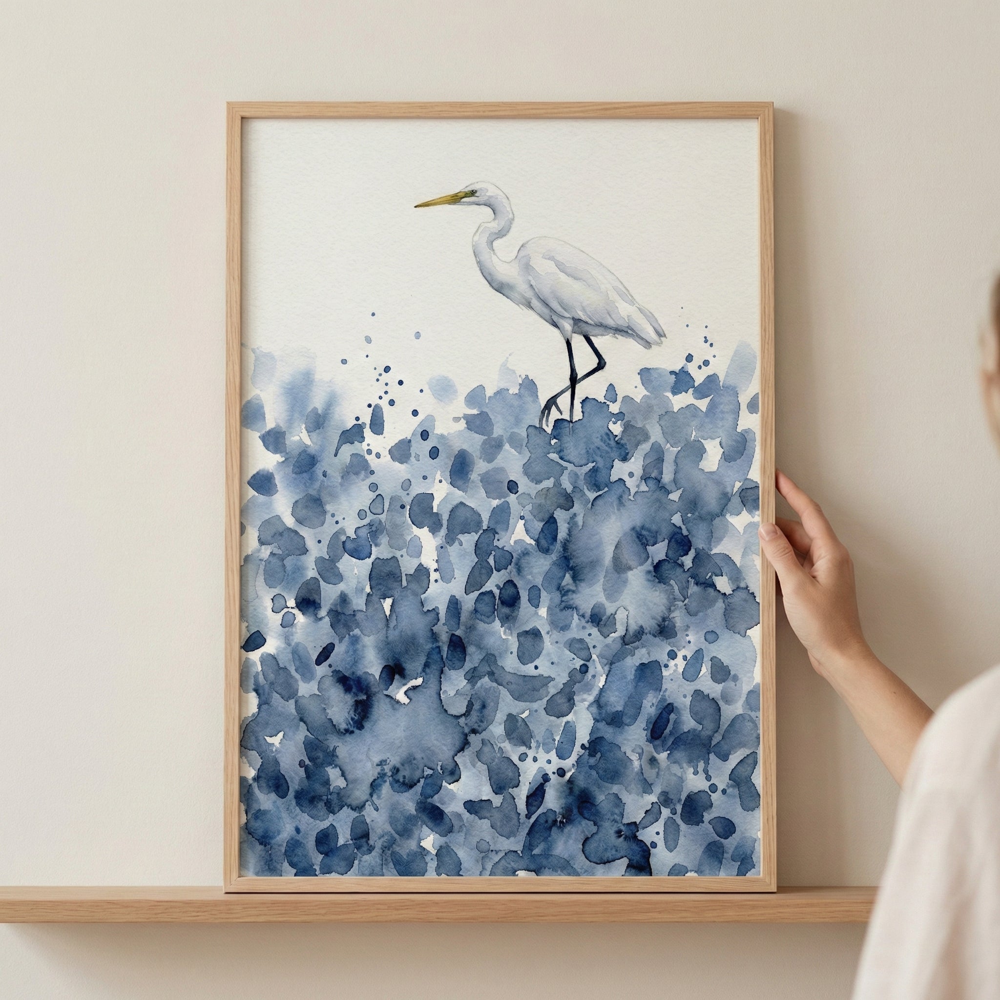 Blue Blossom Bird - Egret Framed Wall Art for Nursery, Playroom or Kids Bedrooms