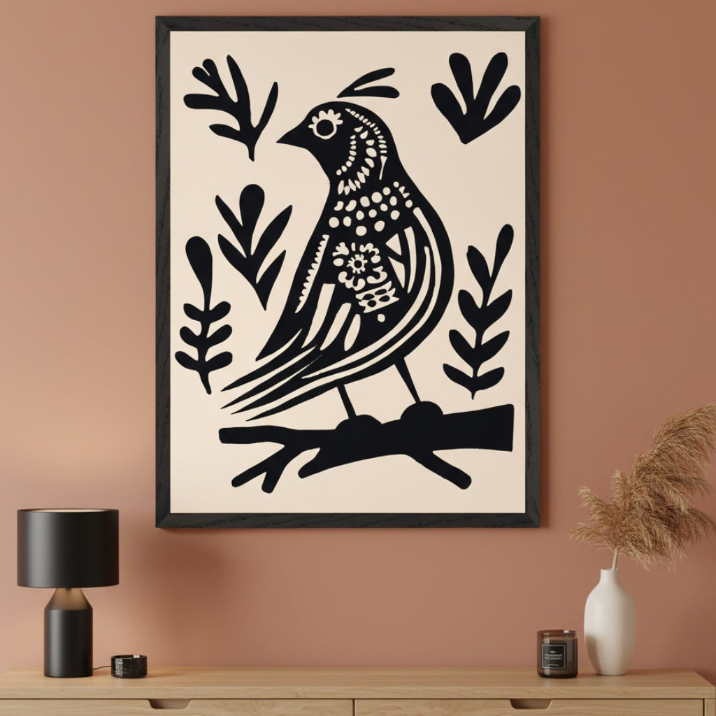 Folk Bloom - Bird Wall Art for Living Room, Bedroom or Office