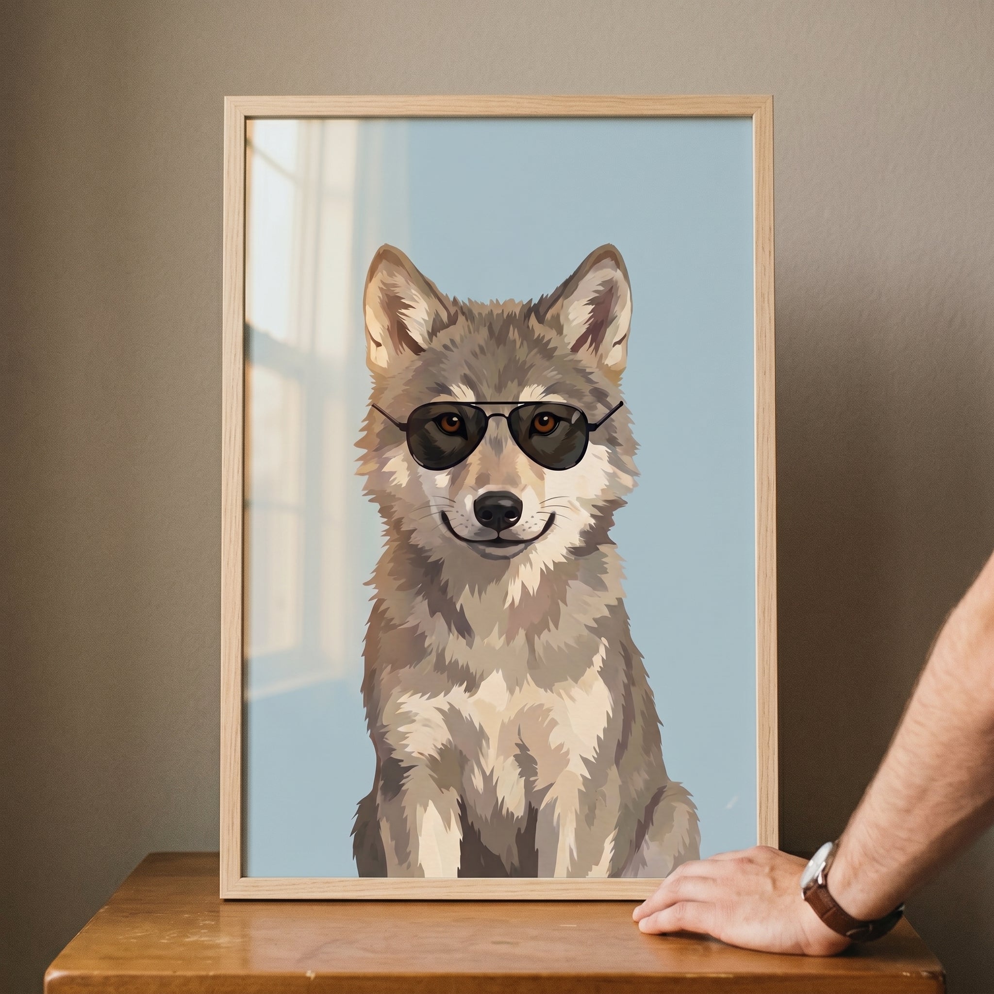 Black Aviator Sunglasses Wolf Wall Art - Cool Aviator Wolf