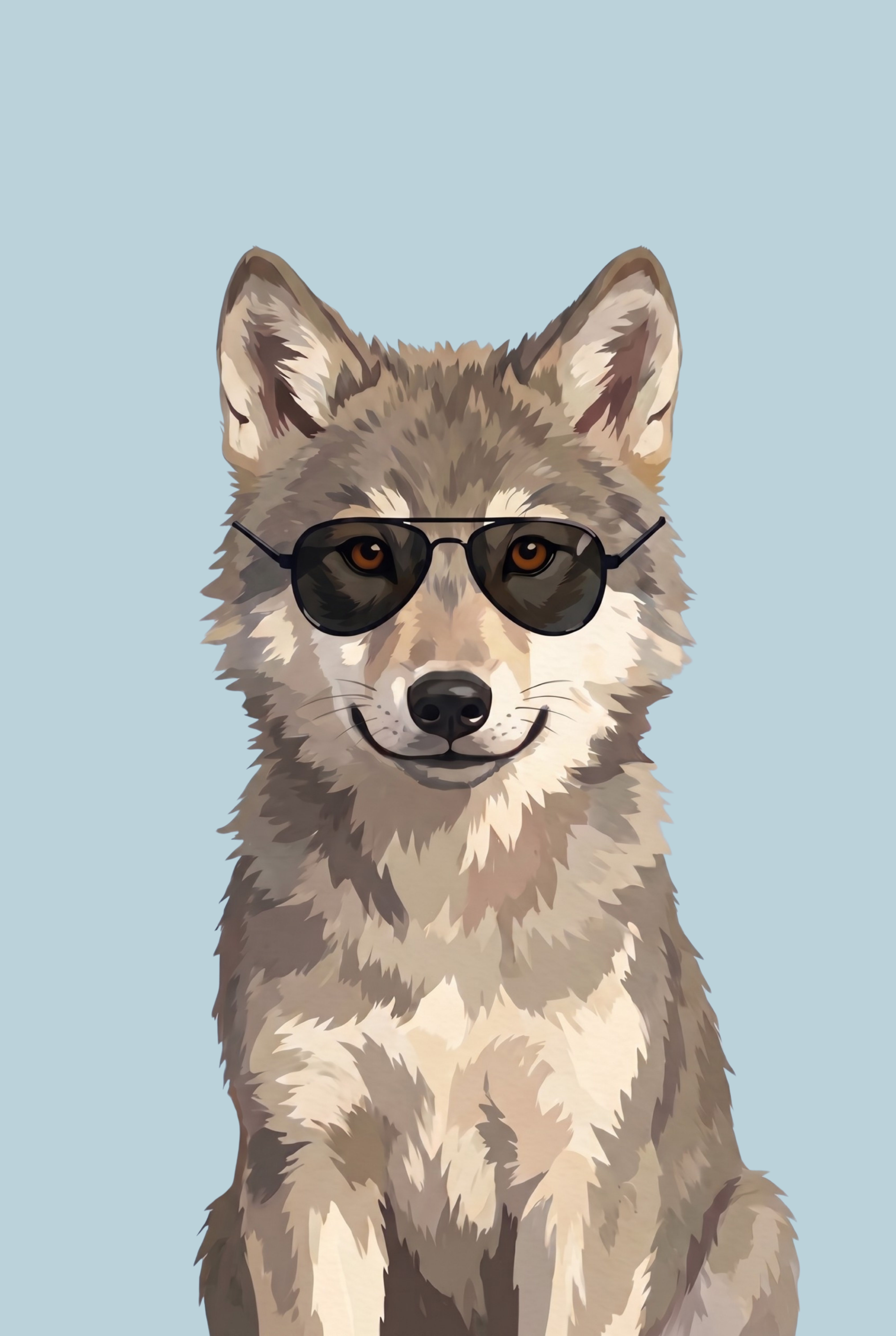 Black Aviator Sunglasses Wolf Wall Art - Cool Aviator Wolf