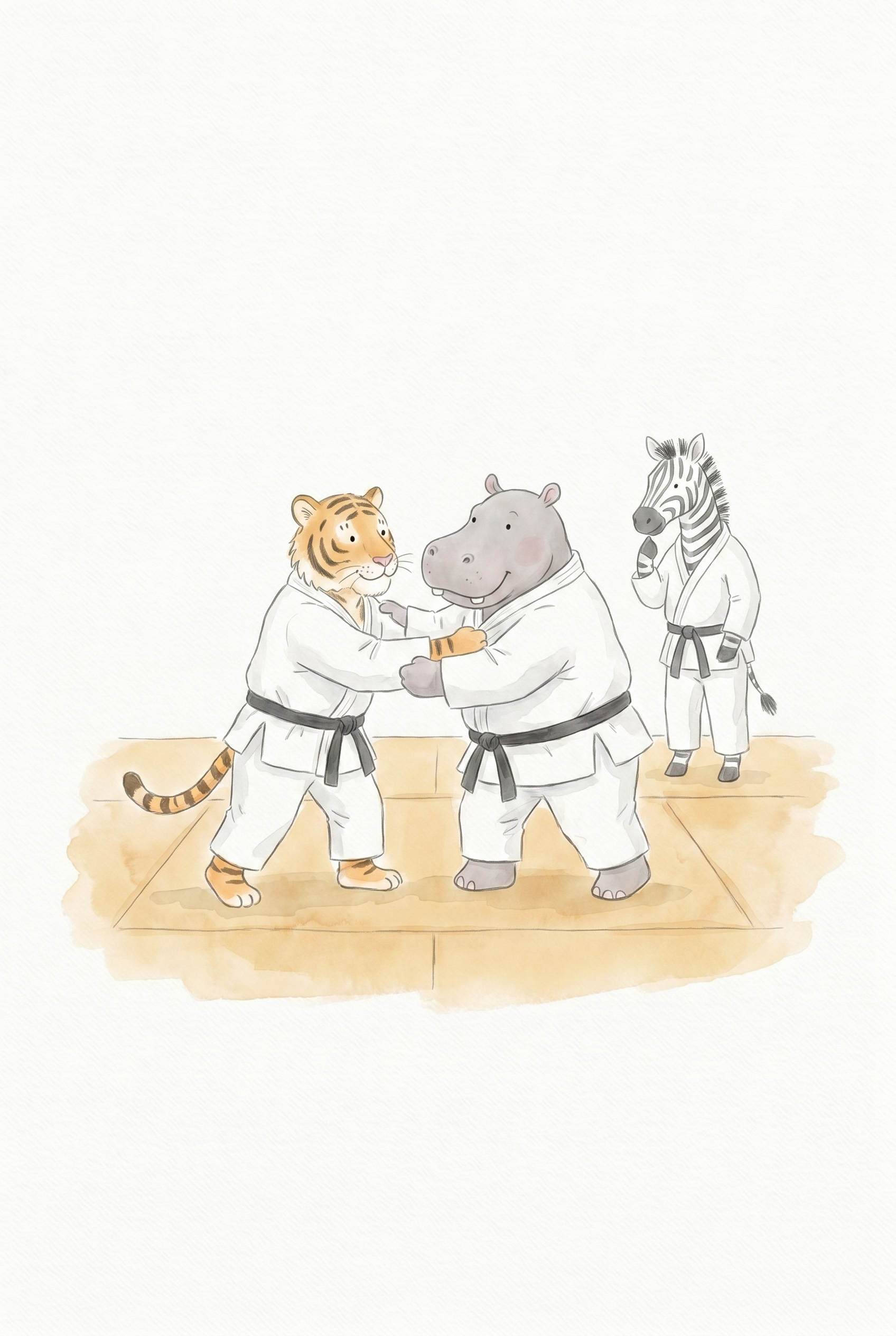 Black Belt Judo Animals Artwork - Animal Judo Match