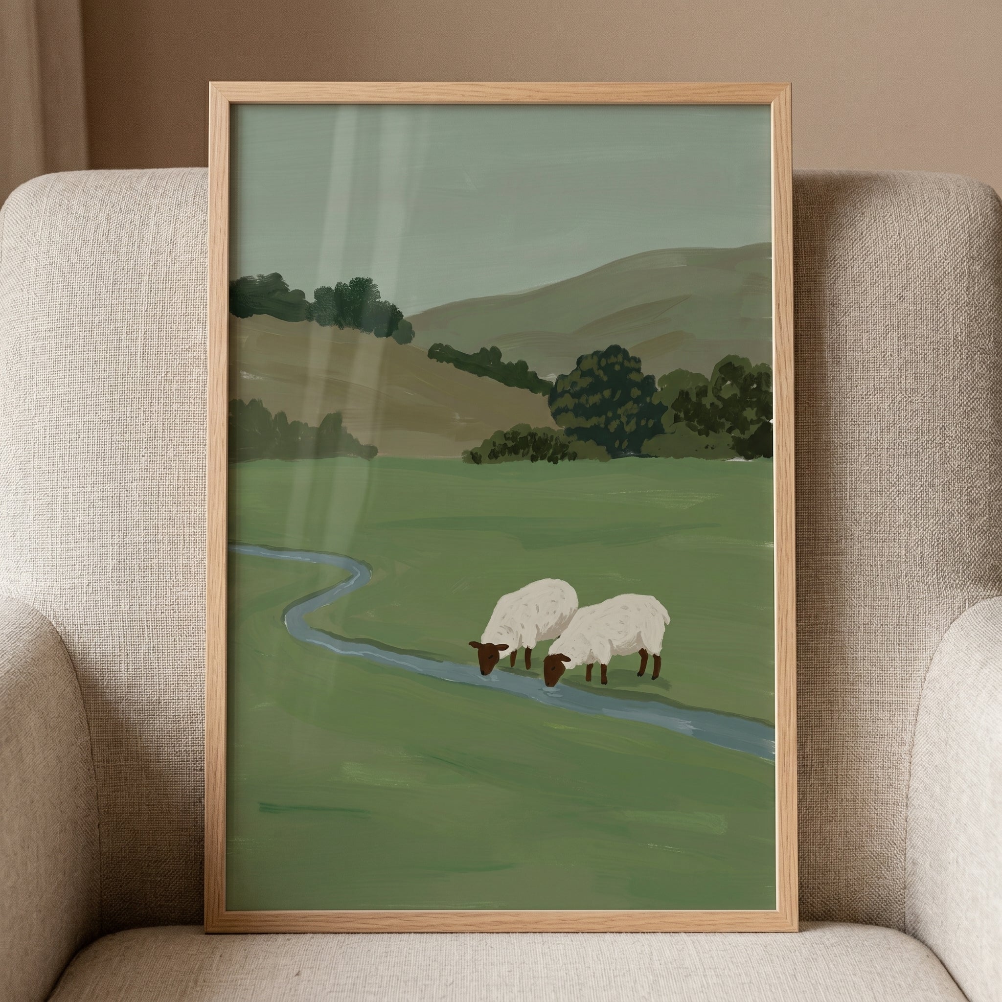 Black Face Woolly Sheep Wall Art - Quiet Stream Sip