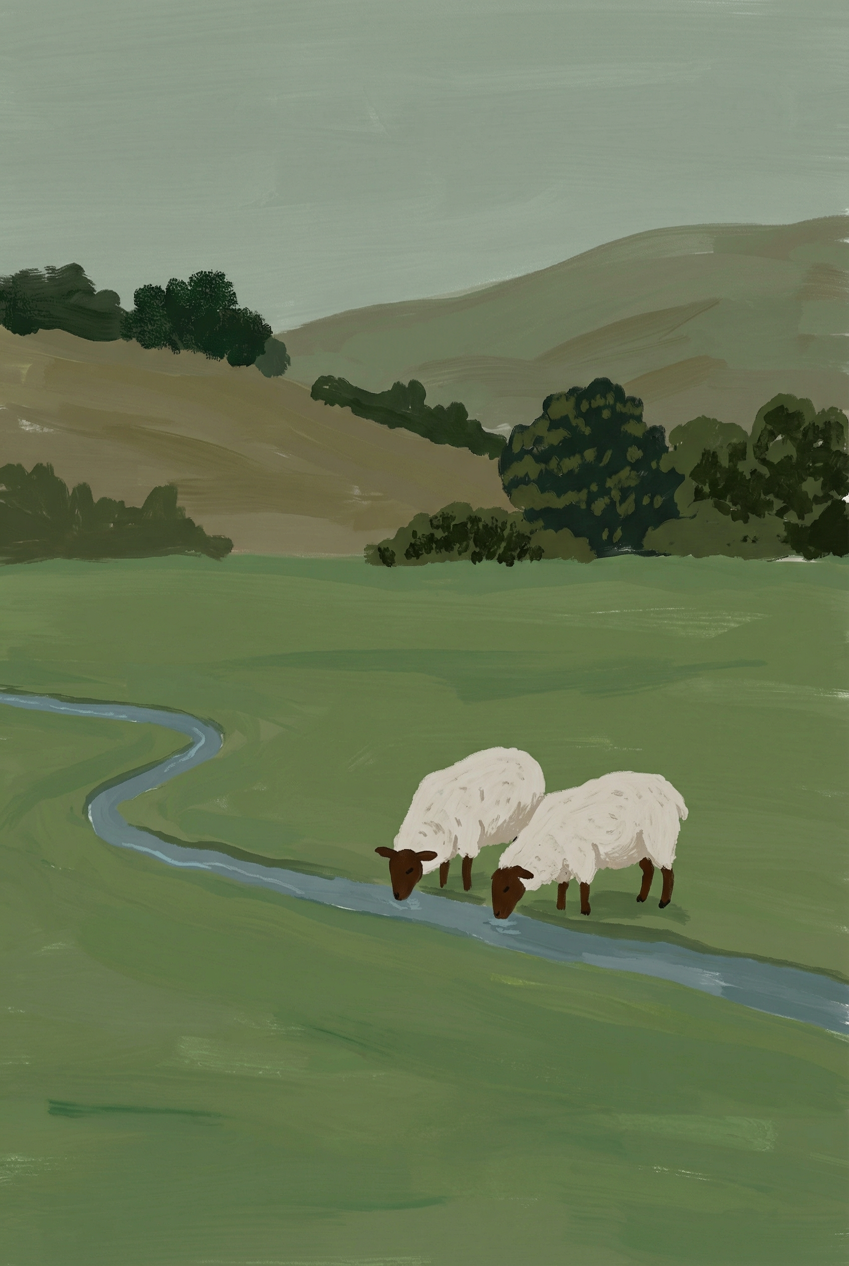 Black Face Woolly Sheep Wall Art - Quiet Stream Sip