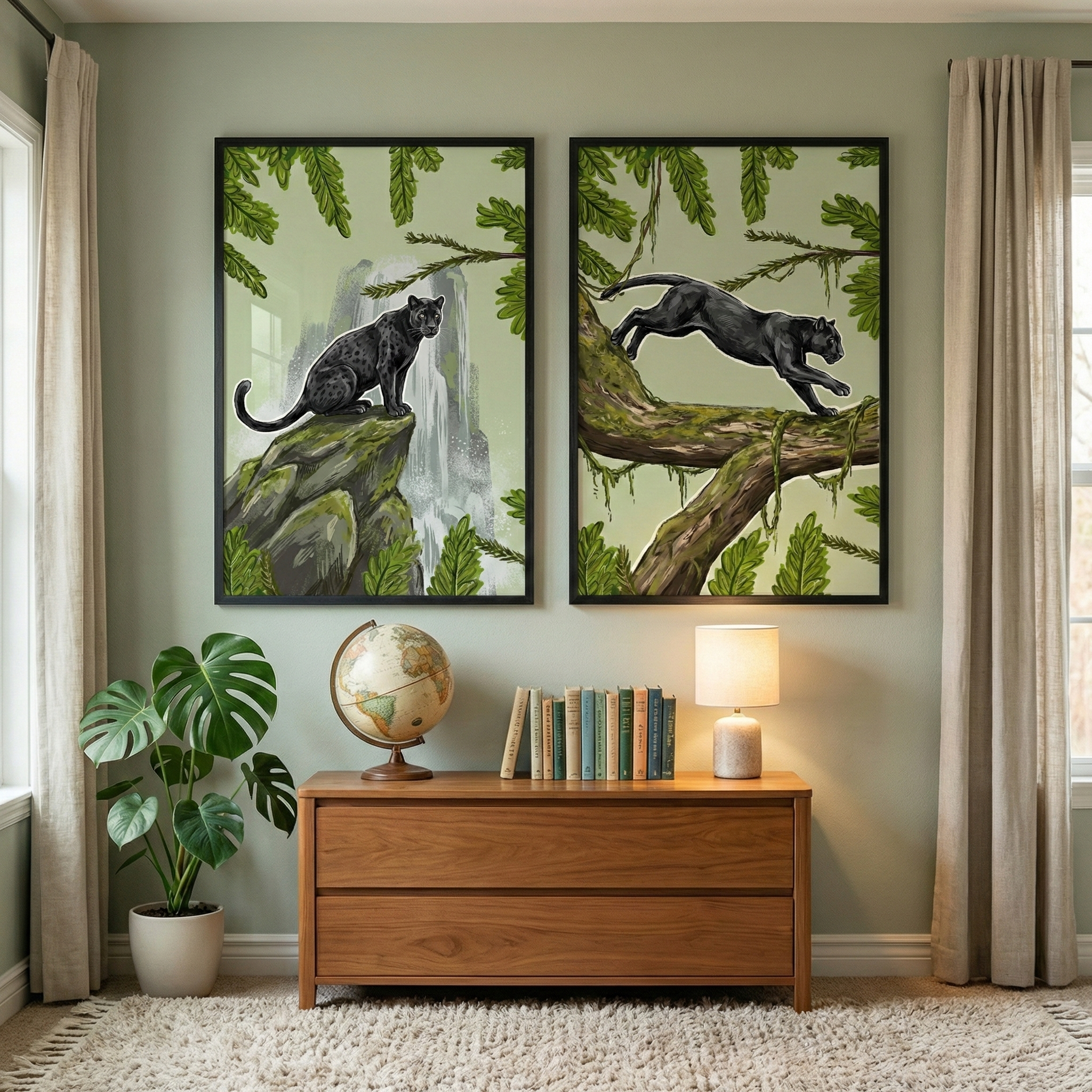 Black Panther Art Set of 2 - Shadow Cat Prowl