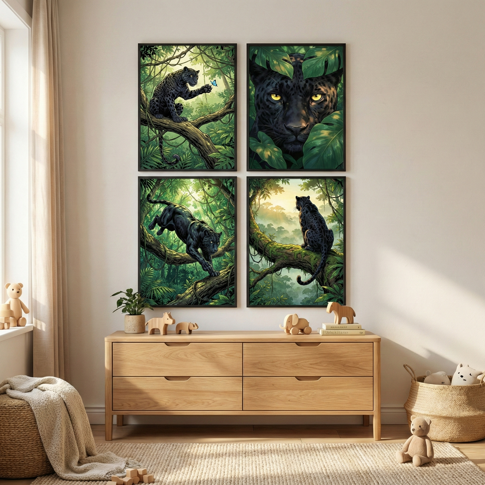Black Panther Art Set of 4 - Golden Eyed Guardian