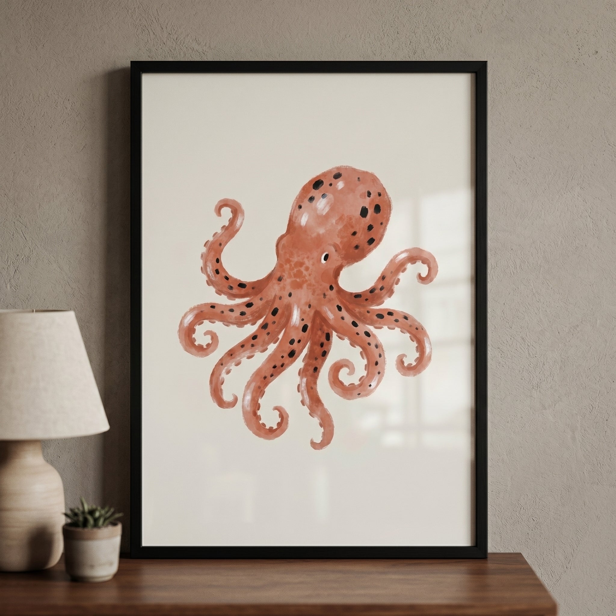 Black Spotted Rust Octopus Artwork - Spotted Deep Dweller