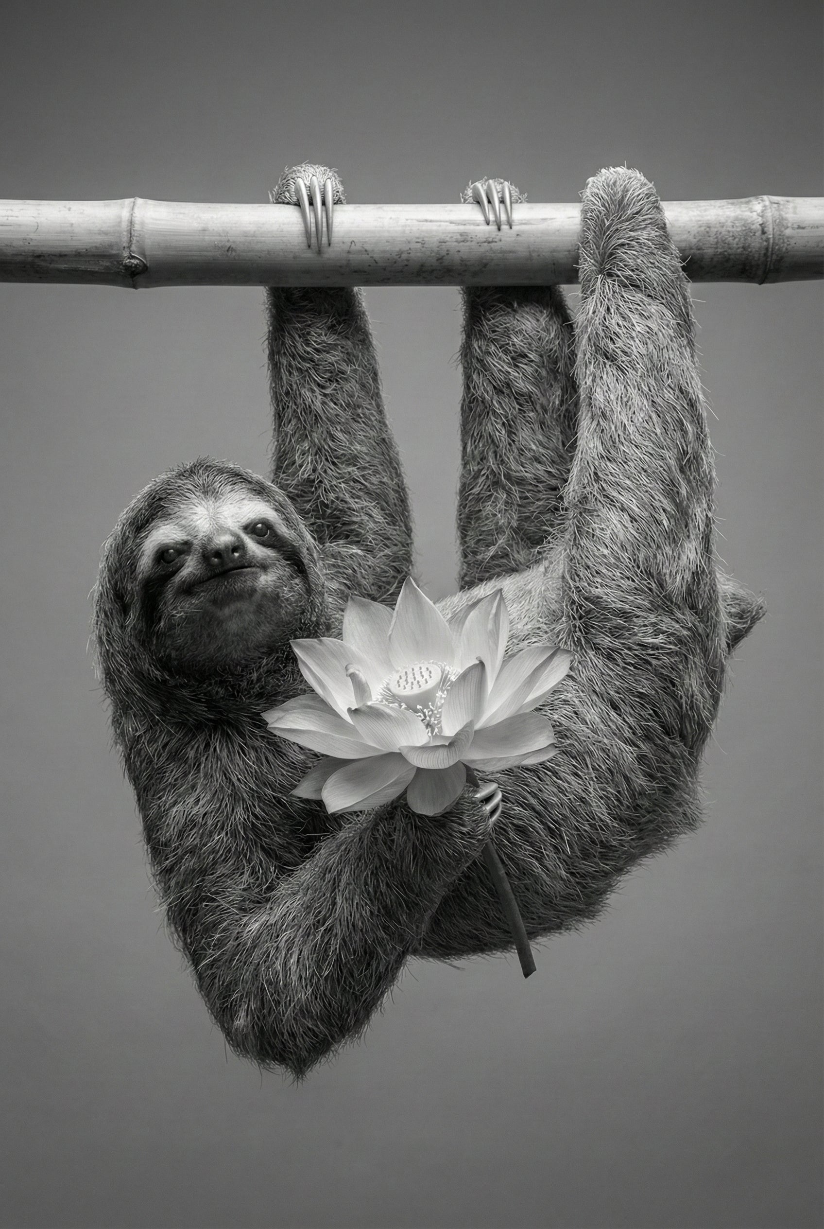 Black And White Sloth Art - Serene Sloth Bloom