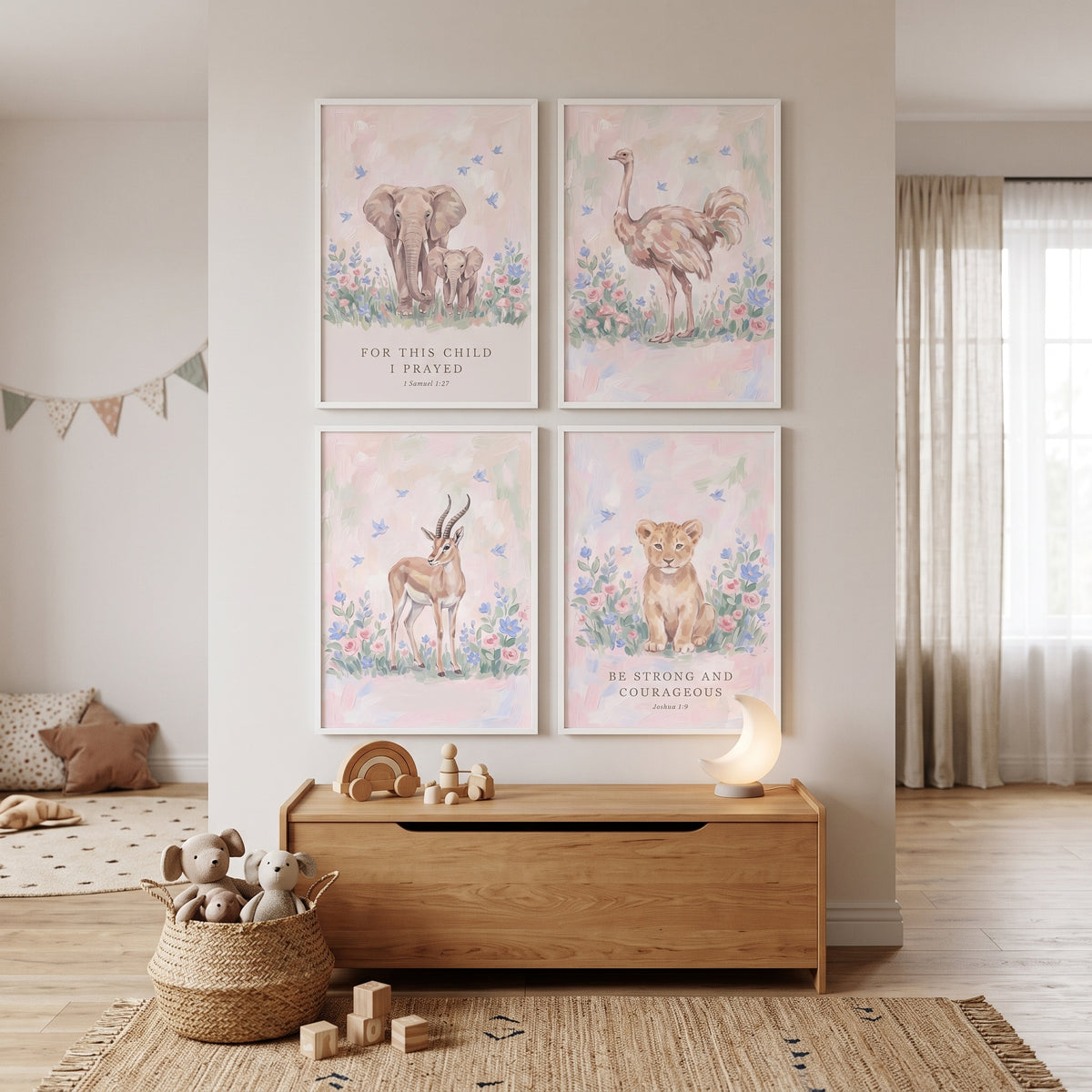 Blooming Floral African Animals Wall Art Set Of 4 - Safari Animal Verses