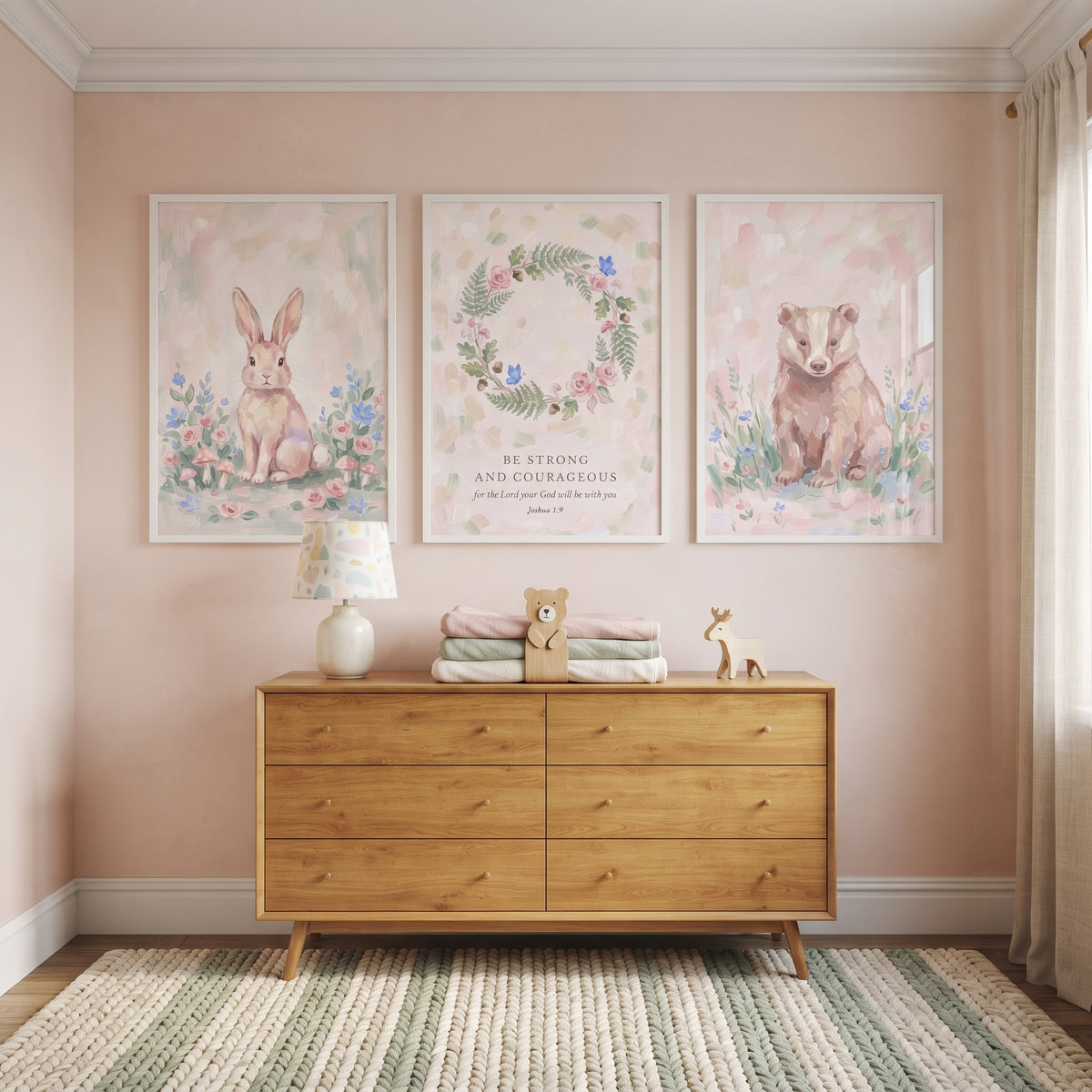 Blooming Meadow Forest Floral Wall Art Set of 3 - Woodland Scripture Art