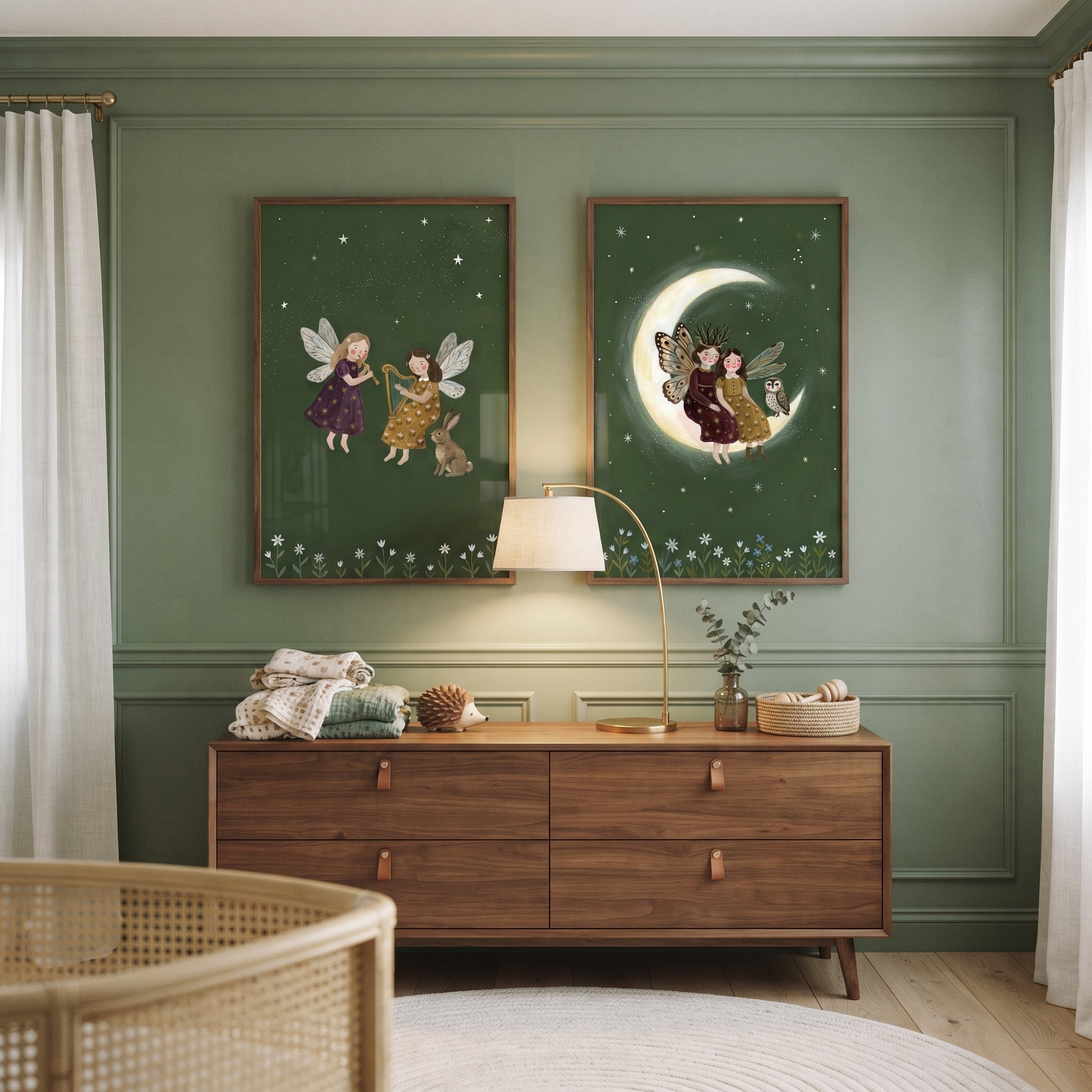 Blooming Wildflower Winged Fairies Wall Art Set of 2 - Whimsical Moon Fairies