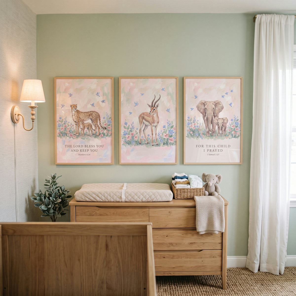 Blossom Songbird Safari Animals Print Set Of 3 - Sacred Savanna Trio