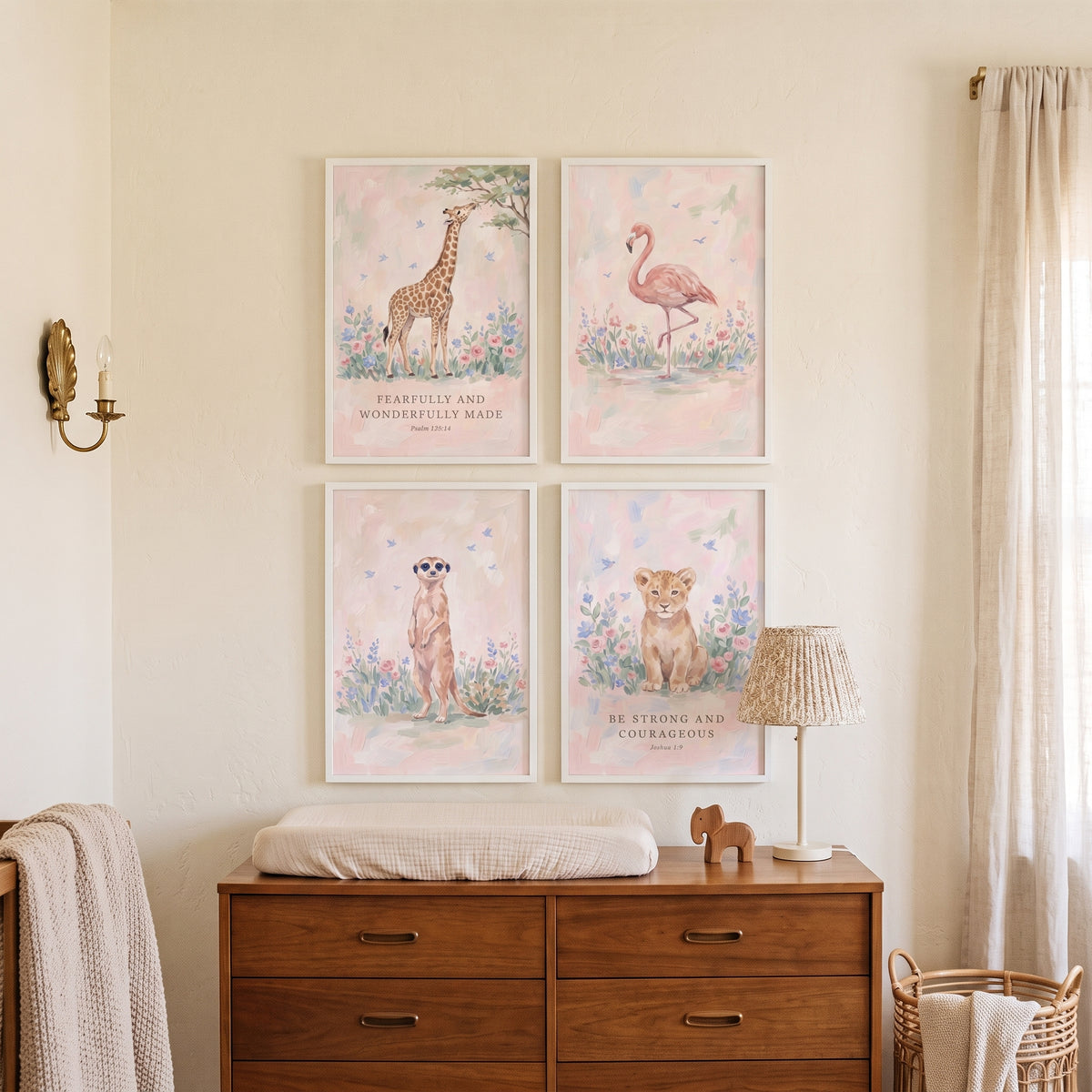 Blossoming Petal Safari Animals Wall Art Set Of 4 - Faithful Safari Friends