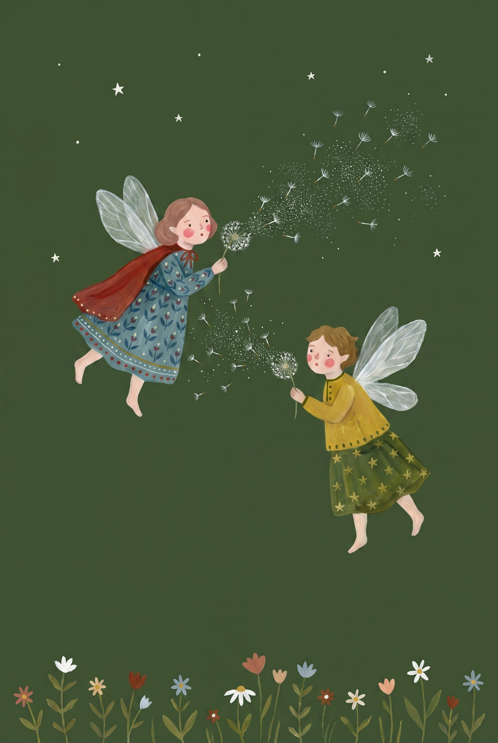 Blowing Dandelion Seed Fairies Wall Art - Dandelion Fairy Wishes