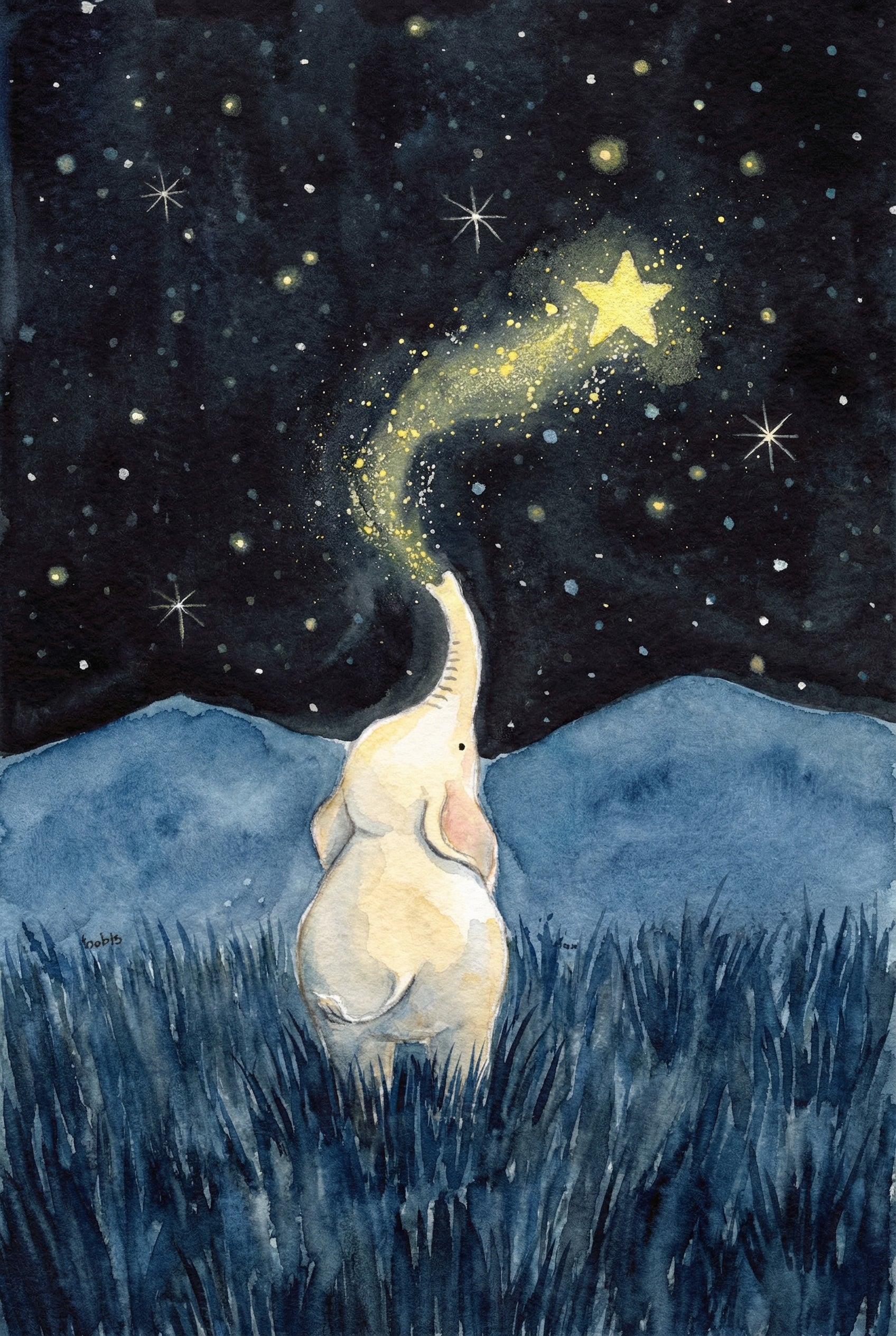 Blowing Stardust Baby Elephant Wall Art - Starlight Trunk Magic