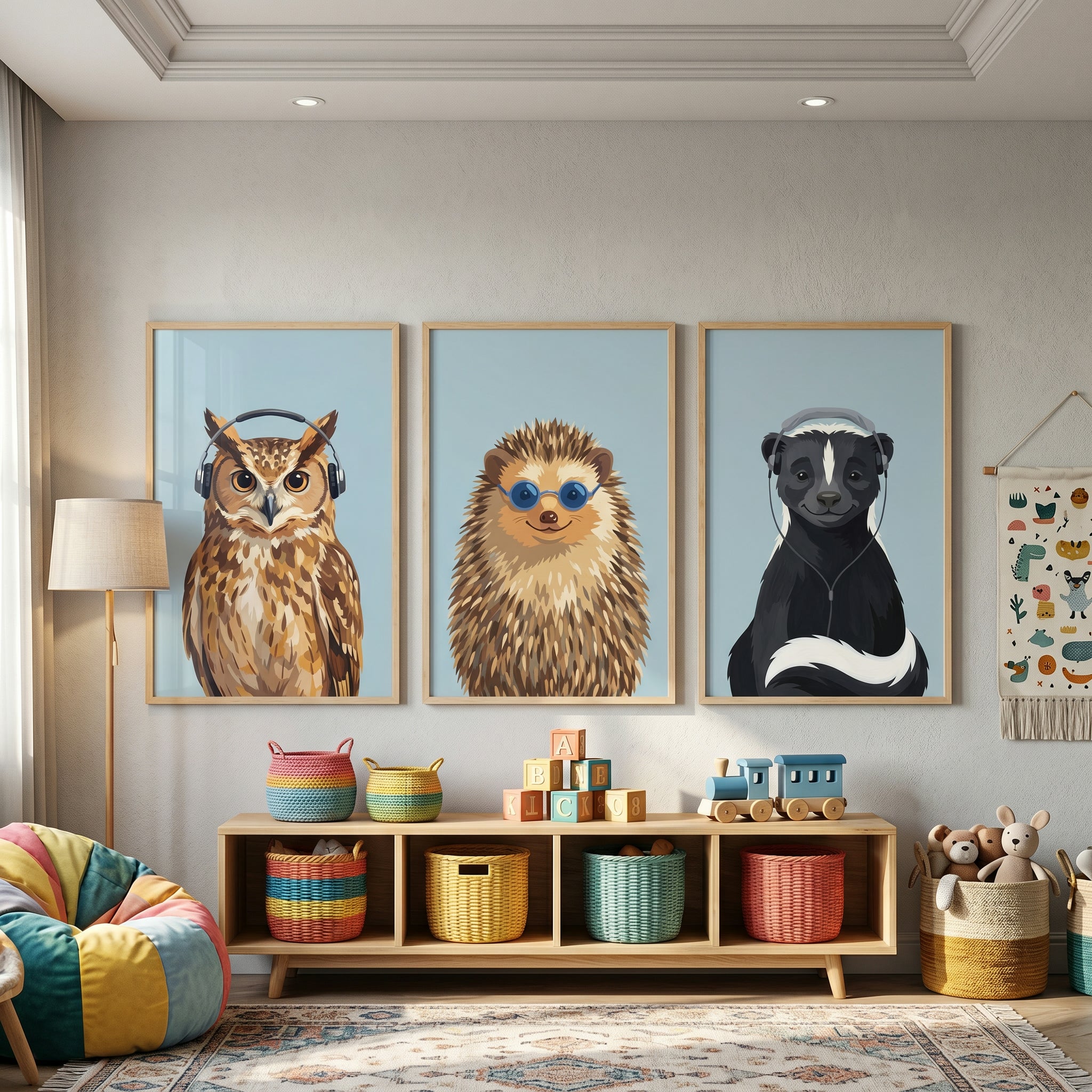 Blue Accessory Forest Animal Wall Art Set of 3 - Cool Woodland Friends