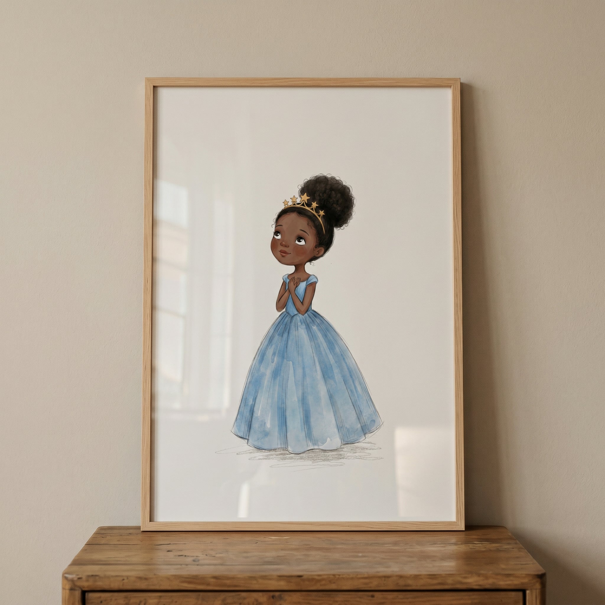 Blue Ball Gown Girl Wall Art - Little Starry Princess