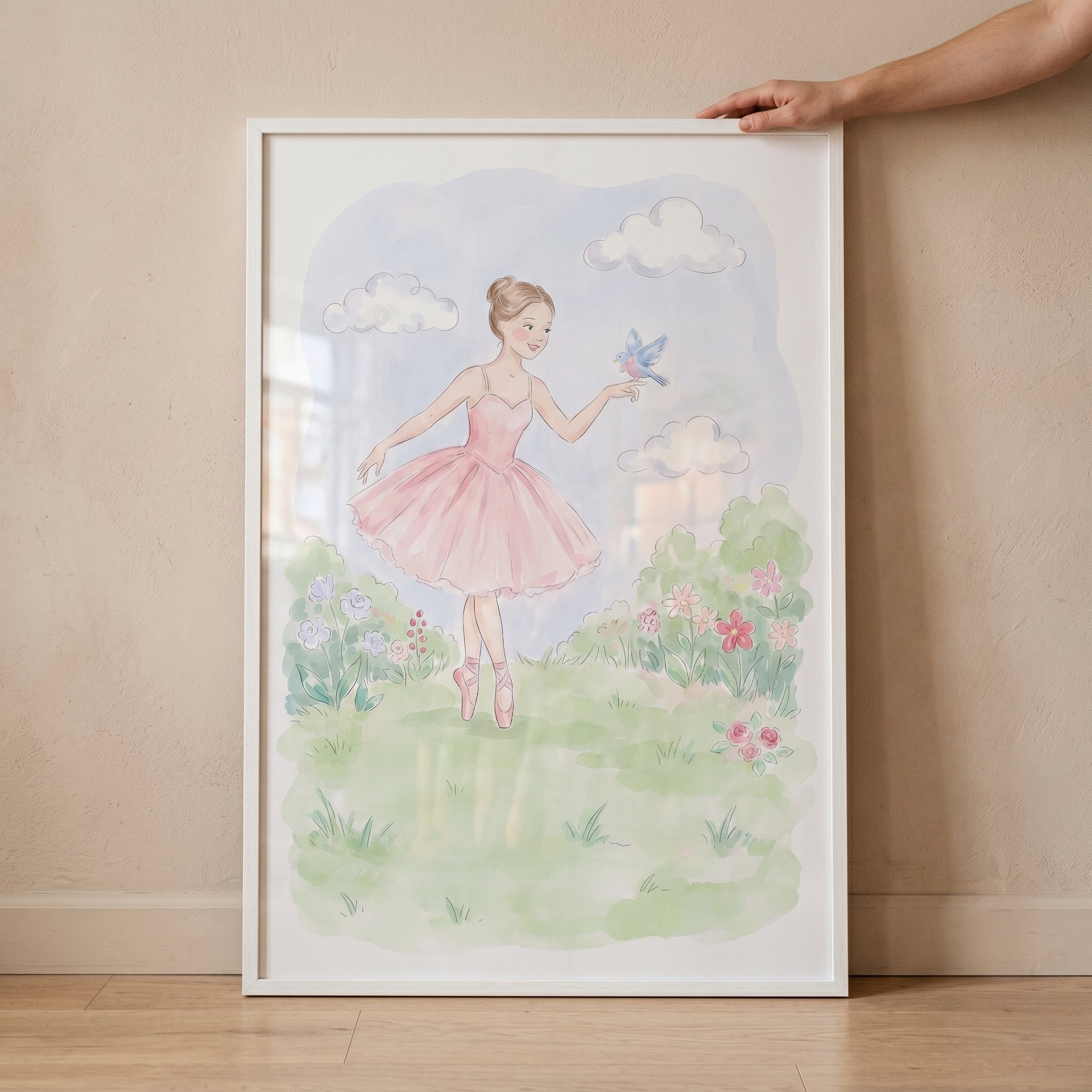 Blue Bird Ballerina Wall Art - Graceful Garden Waltz