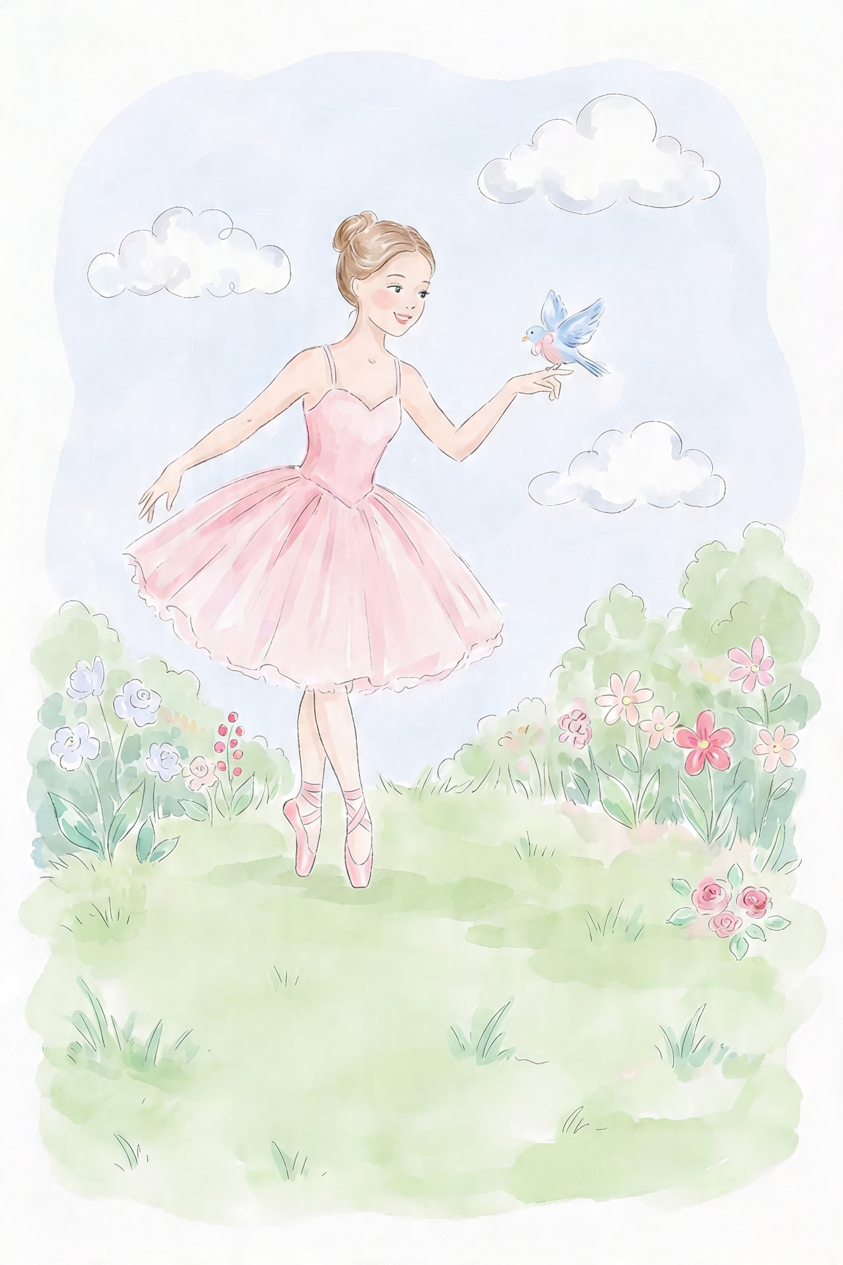 Blue Bird Ballerina Wall Art - Graceful Garden Waltz