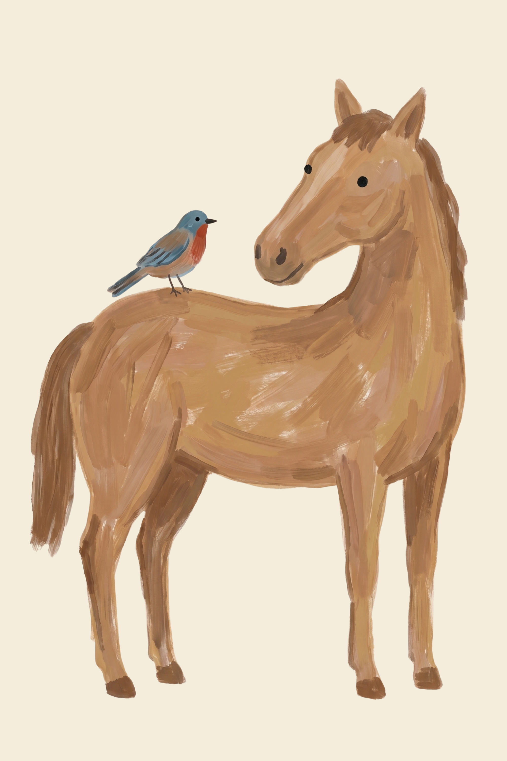 Blue Bird Brown Horse Wall Art - Steady Horse Friend