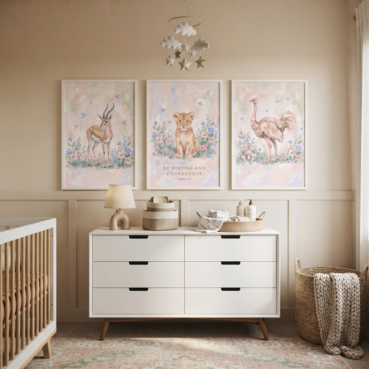 Blue Bird Savanna Animals Wall Art Set of 3 - Safari Faith Trio