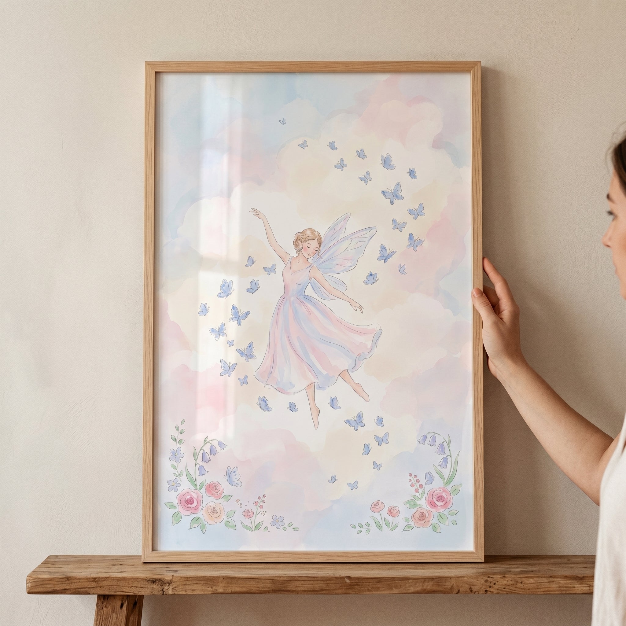 Blue Butterfly Fairy Wall Art - Celestial Fairy Waltz