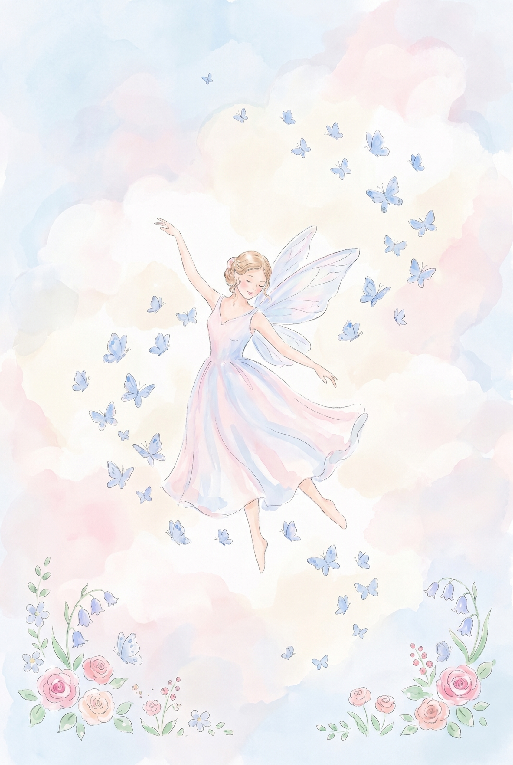 Blue Butterfly Fairy Wall Art - Celestial Fairy Waltz